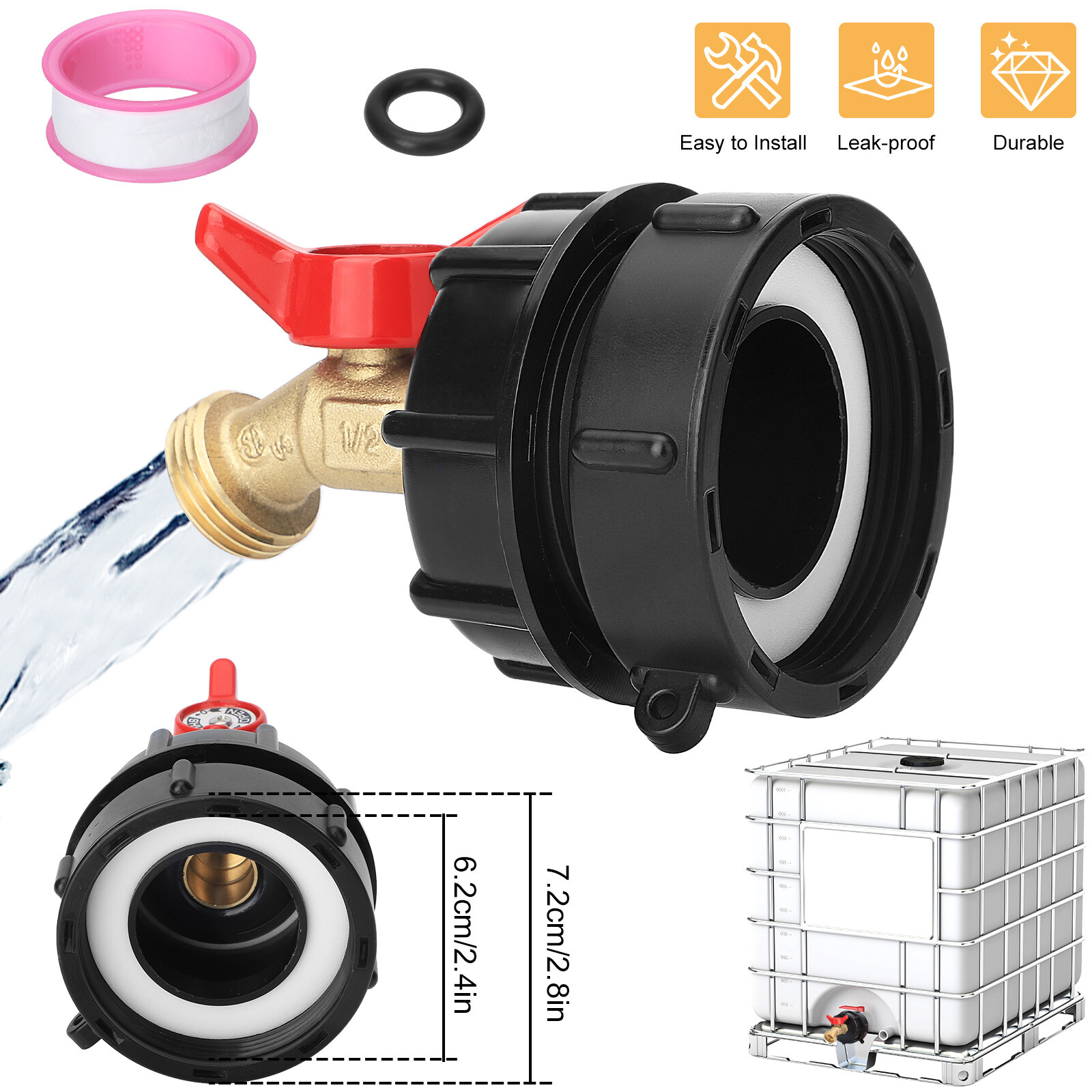 IBC Tote Tank Fitting Adapter Valve 2.44 Fine Thread 275 330 Gal Garden Hose Kit