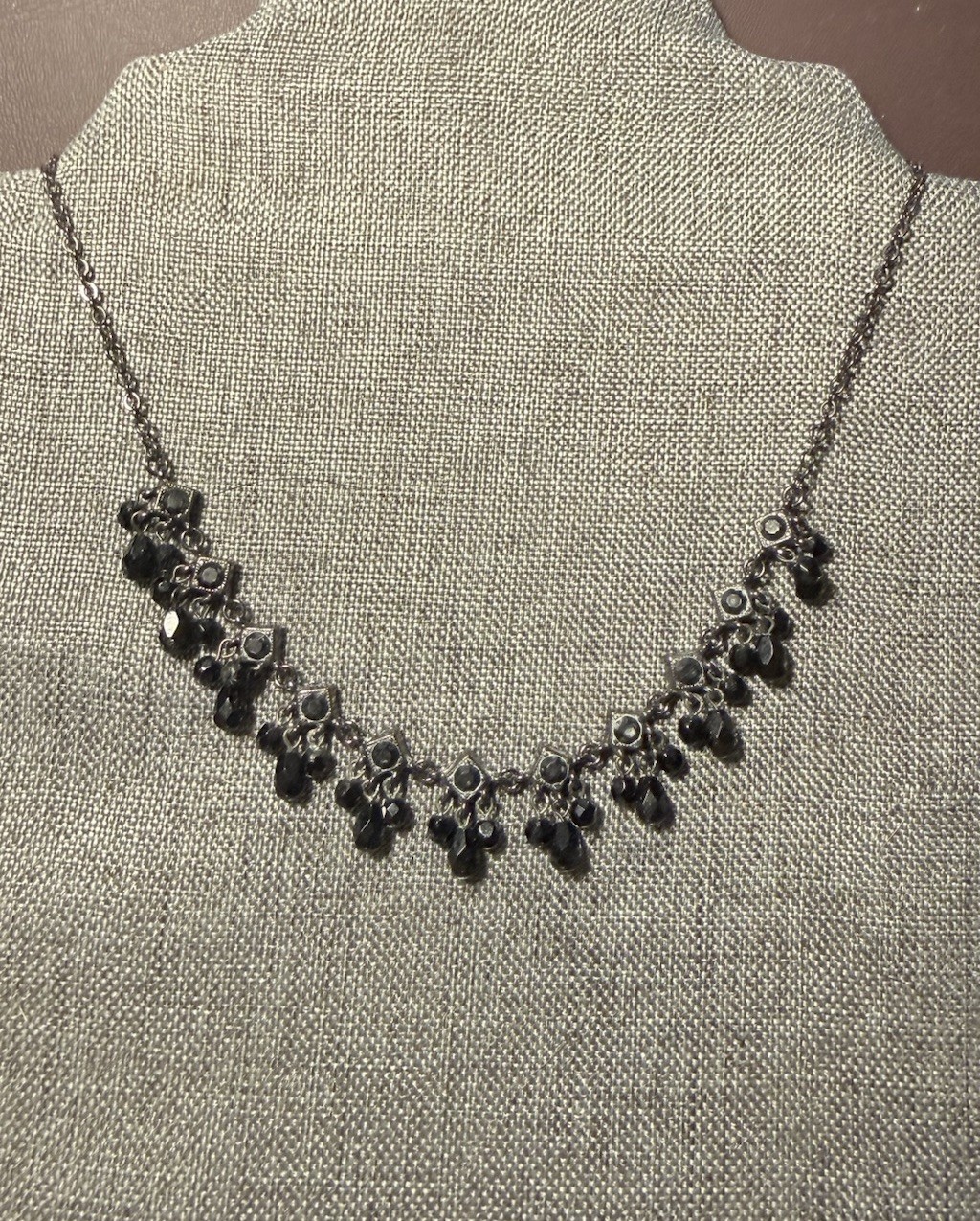 GERARD YOSCA Fringe Necklace Stunning Bib Style Understated Signed Black Stone GERARD YOSCA Fringe Necklace Stunning Bib Style Understated Signed Black Stone