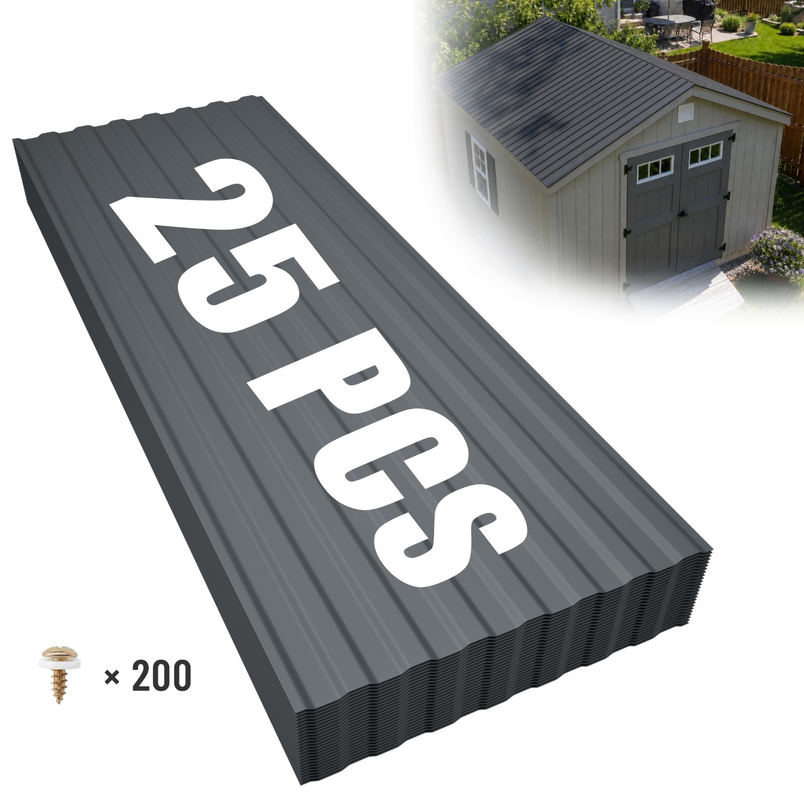 25Pcs Corrugated PVC Roof Panels, Waterproof Wave Roof Sheets, Grey