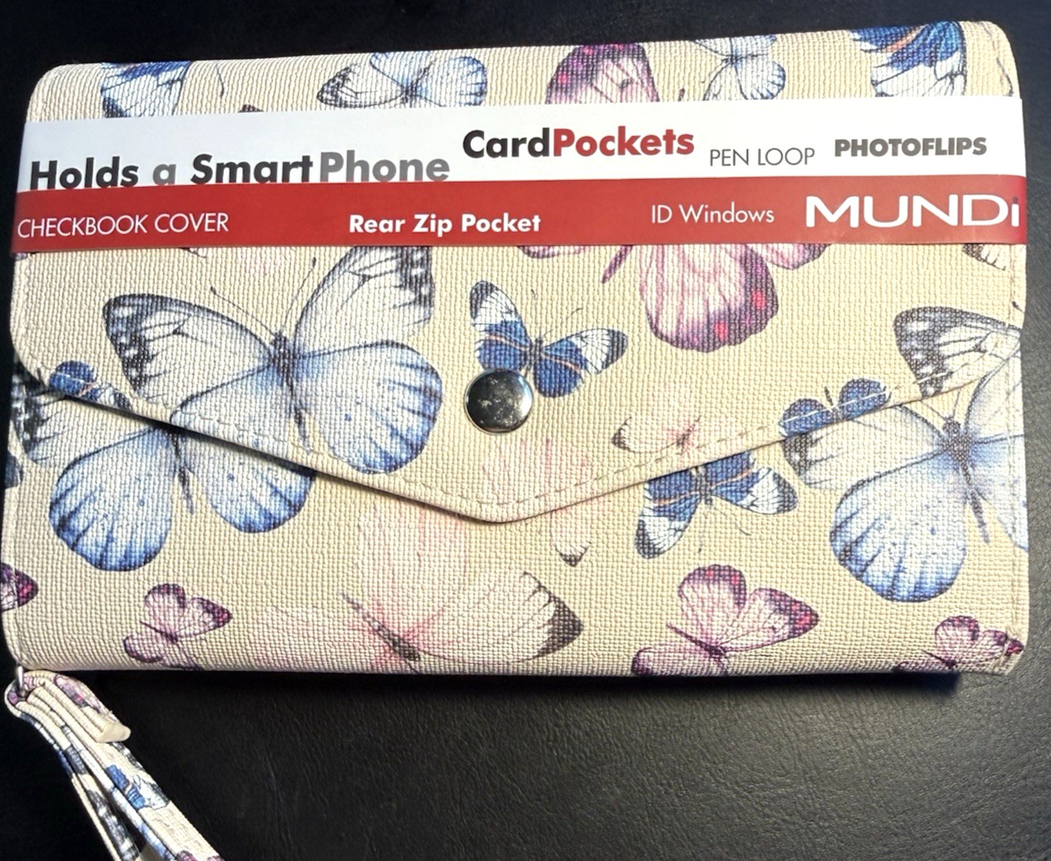 MUNDI Womans / CEO Clutch- Big Fat Wallet / Full Zip / BUTTERFLY / New
