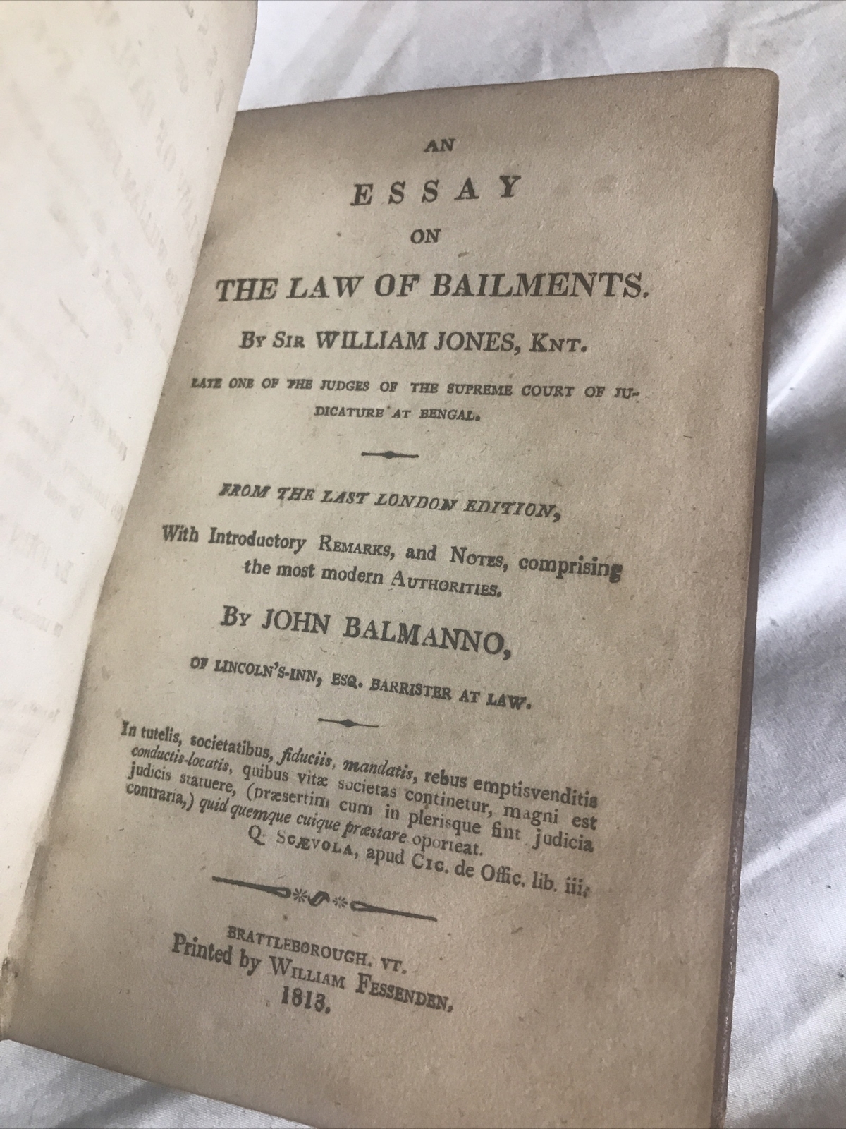 Early Antique Leather Bound Legal Book 1813 Essay Law William Jones on Bailments
