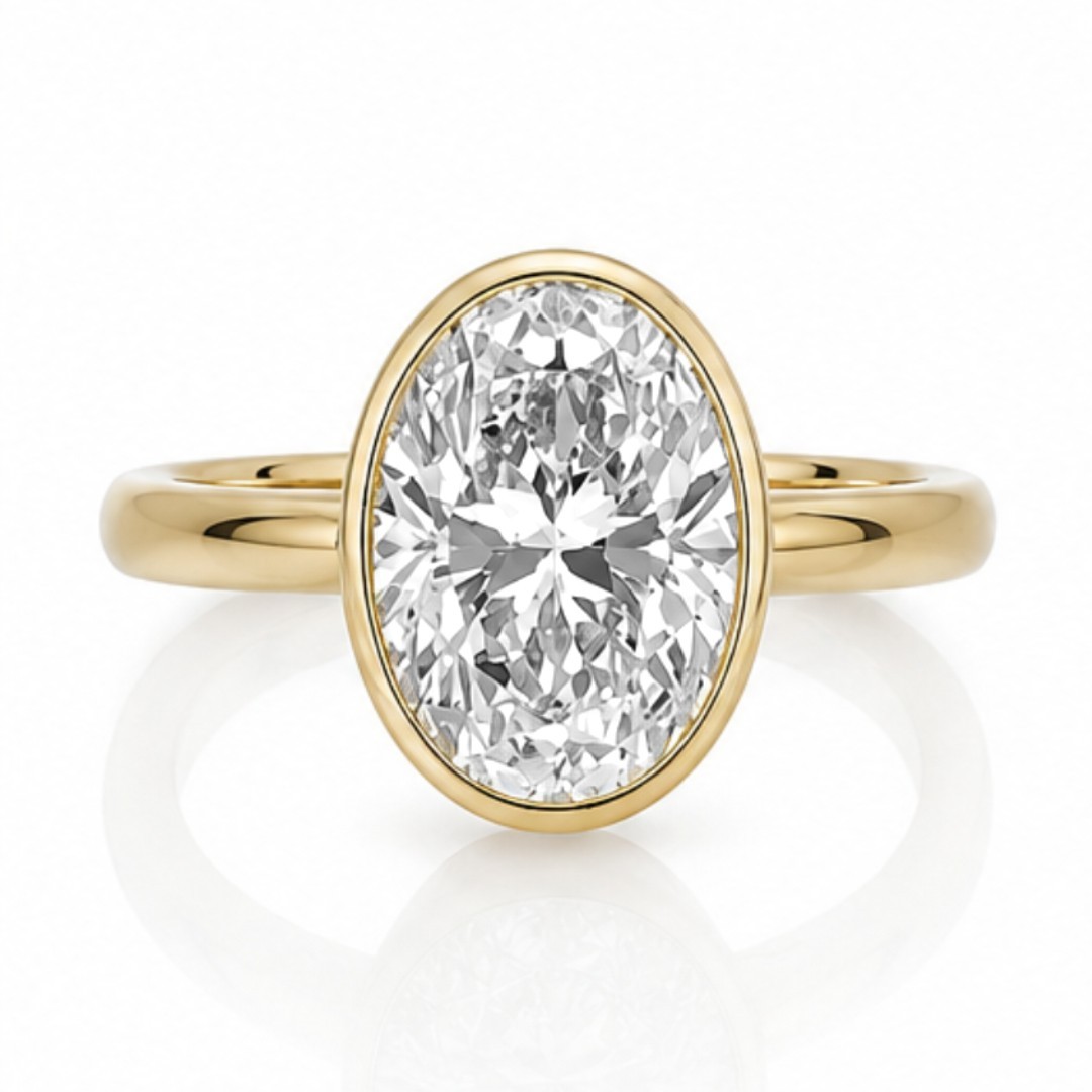 IGI Certified 1.50 CT Oval Lab Grown Diamond Engagement Ring, Gold Bezel Set