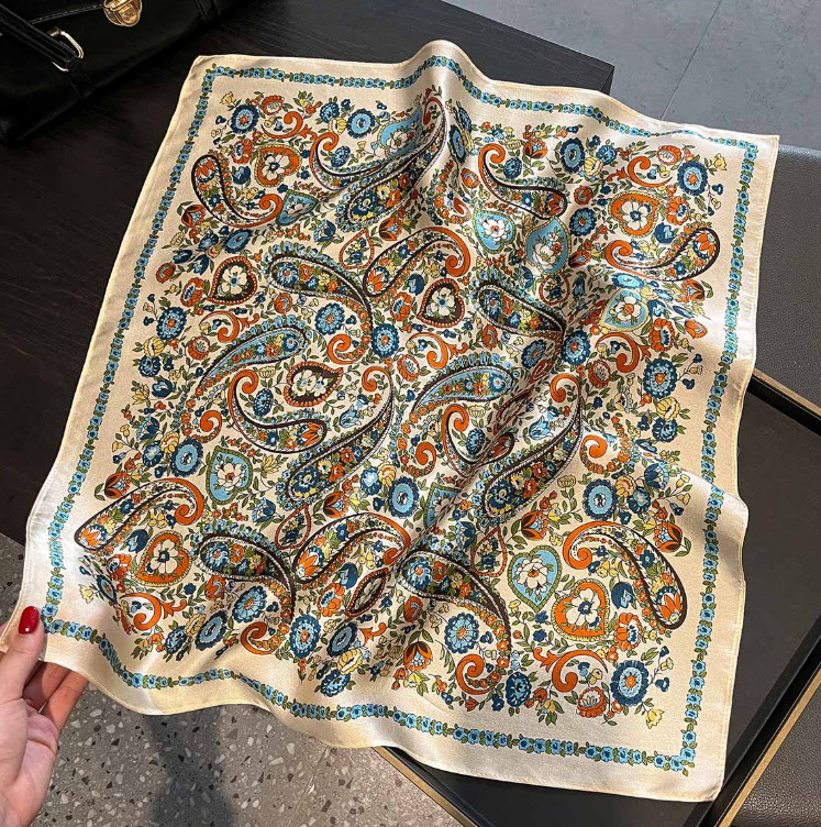 100% Mulberry Silk Bandanna petal Print Scarf Women Neckerchief Wrap 53X53cm new