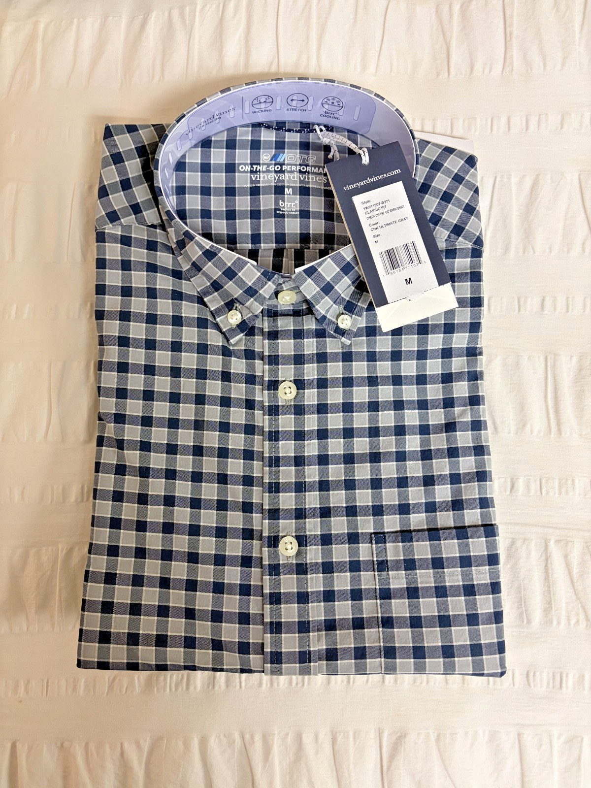 Vineyard Vines On-The-Go Performance Shirt Mens Classic Medium Blue Grey Check Vineyard Vines On-The-Go Performance Shirt Mens Classic Medium Blue Grey Check