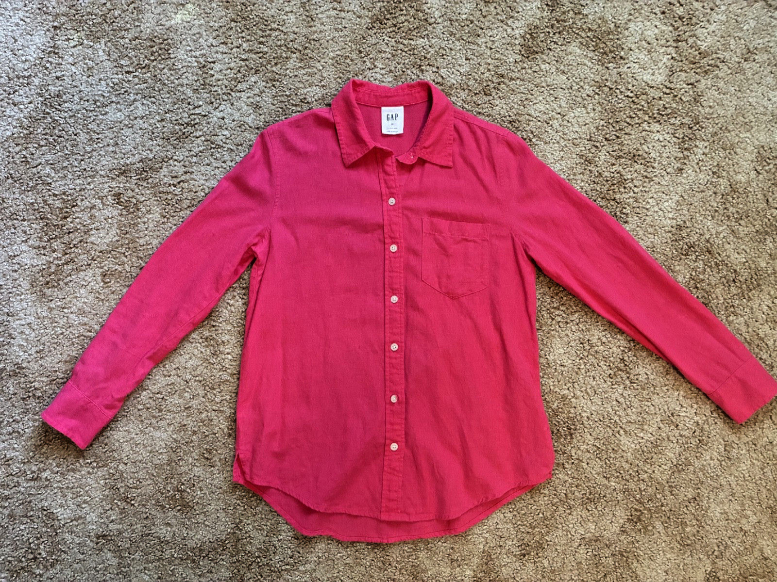 Gap Women\'s Button Down Shirt Size XS Pinkish Linen Blend Long Sleeve w/Pocket
