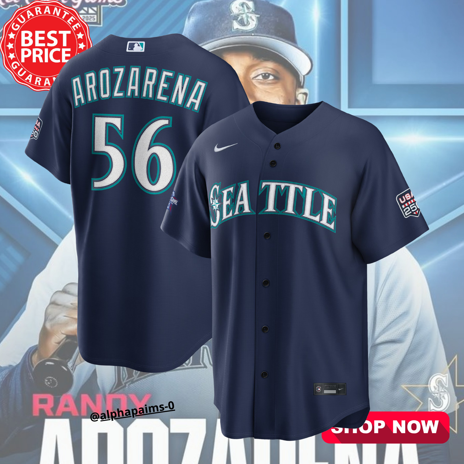 2026 All-Star Seattle Mariners Randy Arozarena Printed Baseball Jersey S-5XL