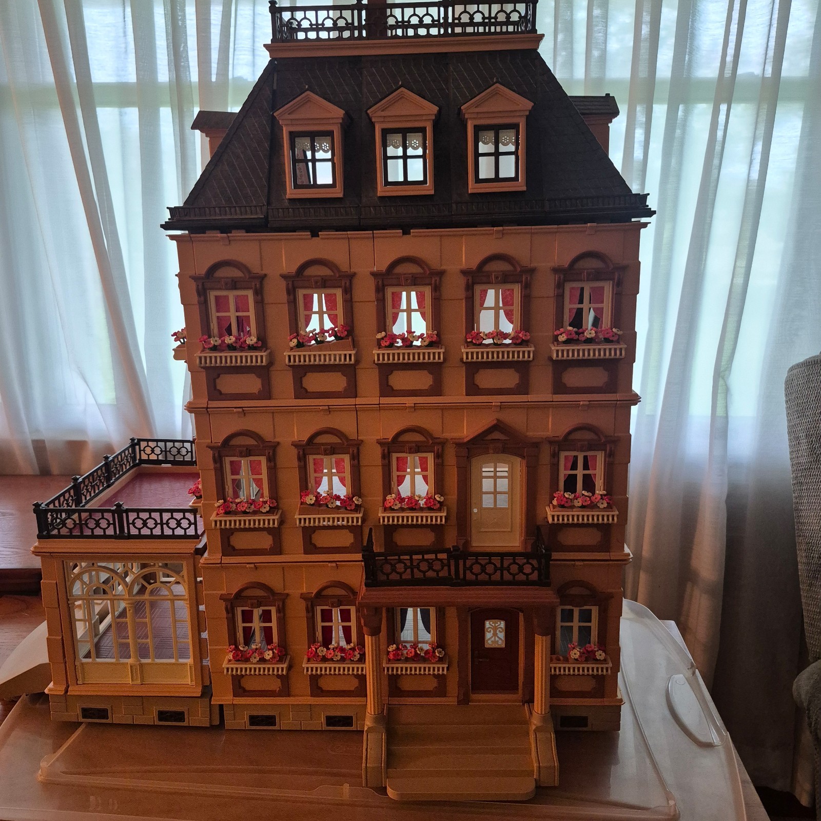 PLAYMOBIL VICTORIAN MANSION DOLLHOUSE 5300 + 7411 EXPANSION FLOOR FURNISHED NICE