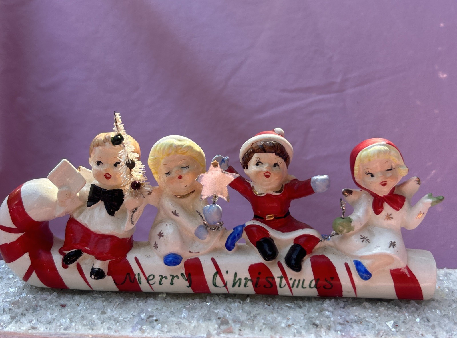 Commodore Vintage Ceramic Christmas Angel Candy Cane Sleigh #3054 Commodore Vintage Ceramic Christmas Angel Candy Cane Sleigh #3054