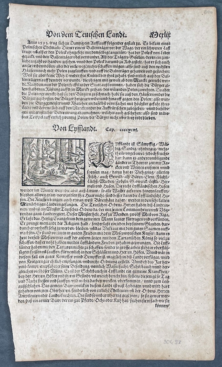 1598 Munster Antique Print Hunting in Livonia - Estonia, Livonia, Courland