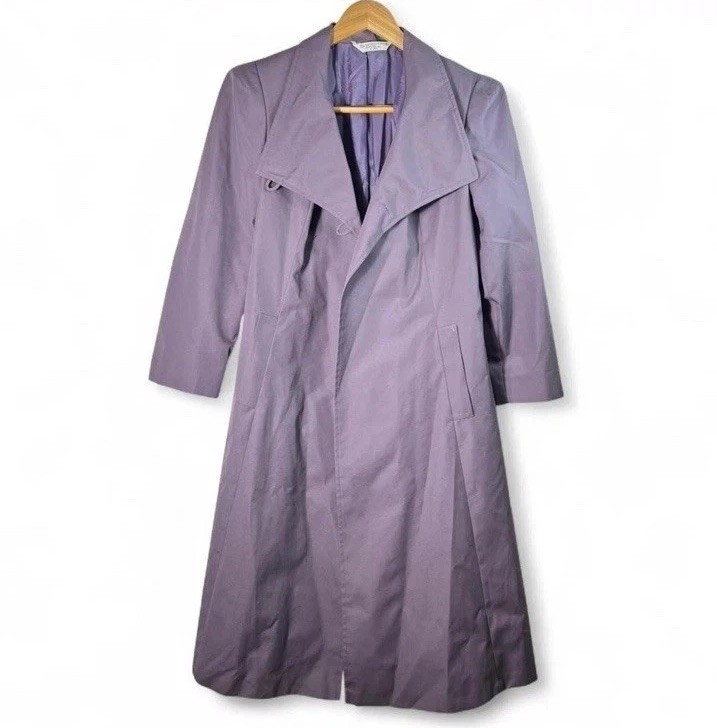 Vintage Lavender Trench Coat Womens 8 Belted Mid Length Jacket Vintage Lavender Trench Coat Womens 8 Belted Mid Length Jacket