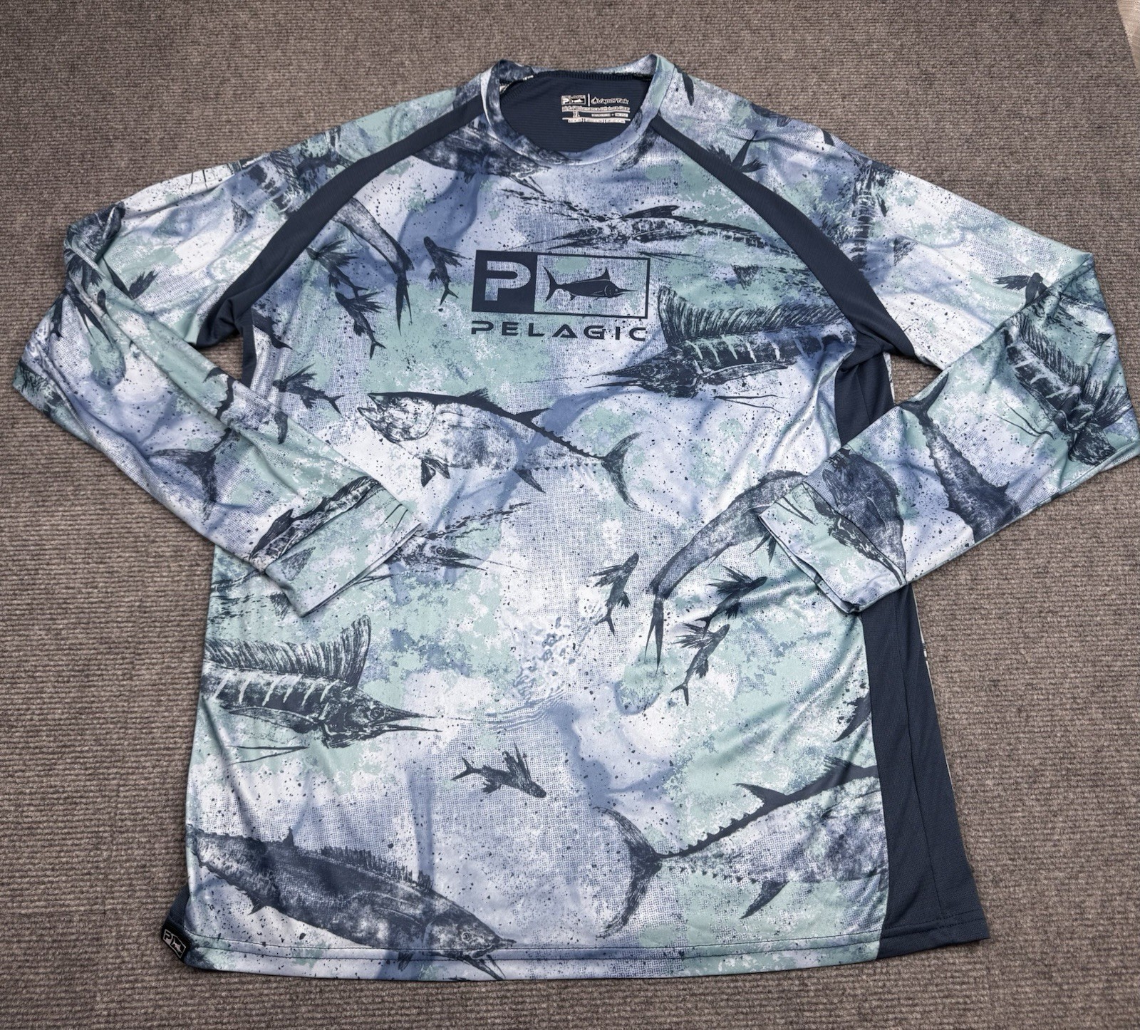 Pelagic Vaportek Fishing Shirt Mens Sz XL Blue Fish AOP Ventilated UPF 50+ Pelagic Vaportek Fishing Shirt Mens Sz XL Blue Fish AOP Ventilated UPF 50+