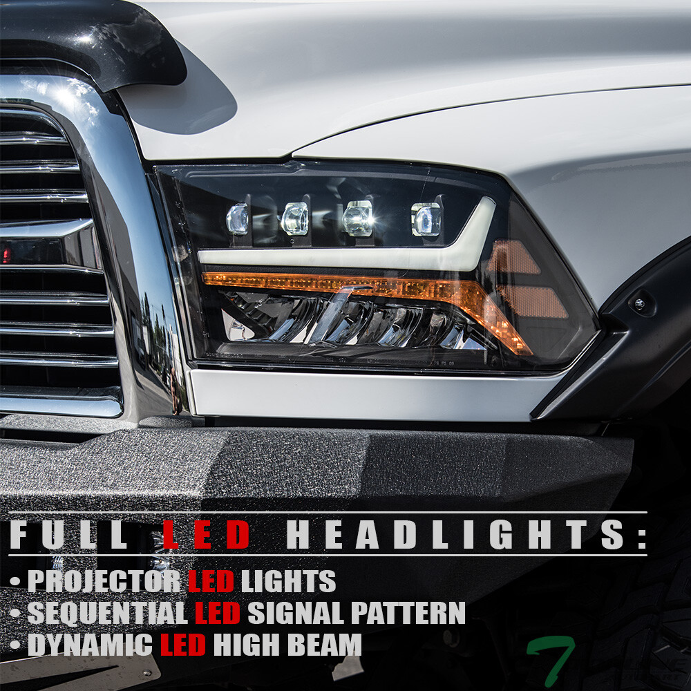 Topline For 2009-2018 Dodge Ram Full LED Sequential Projector Headlights - Black