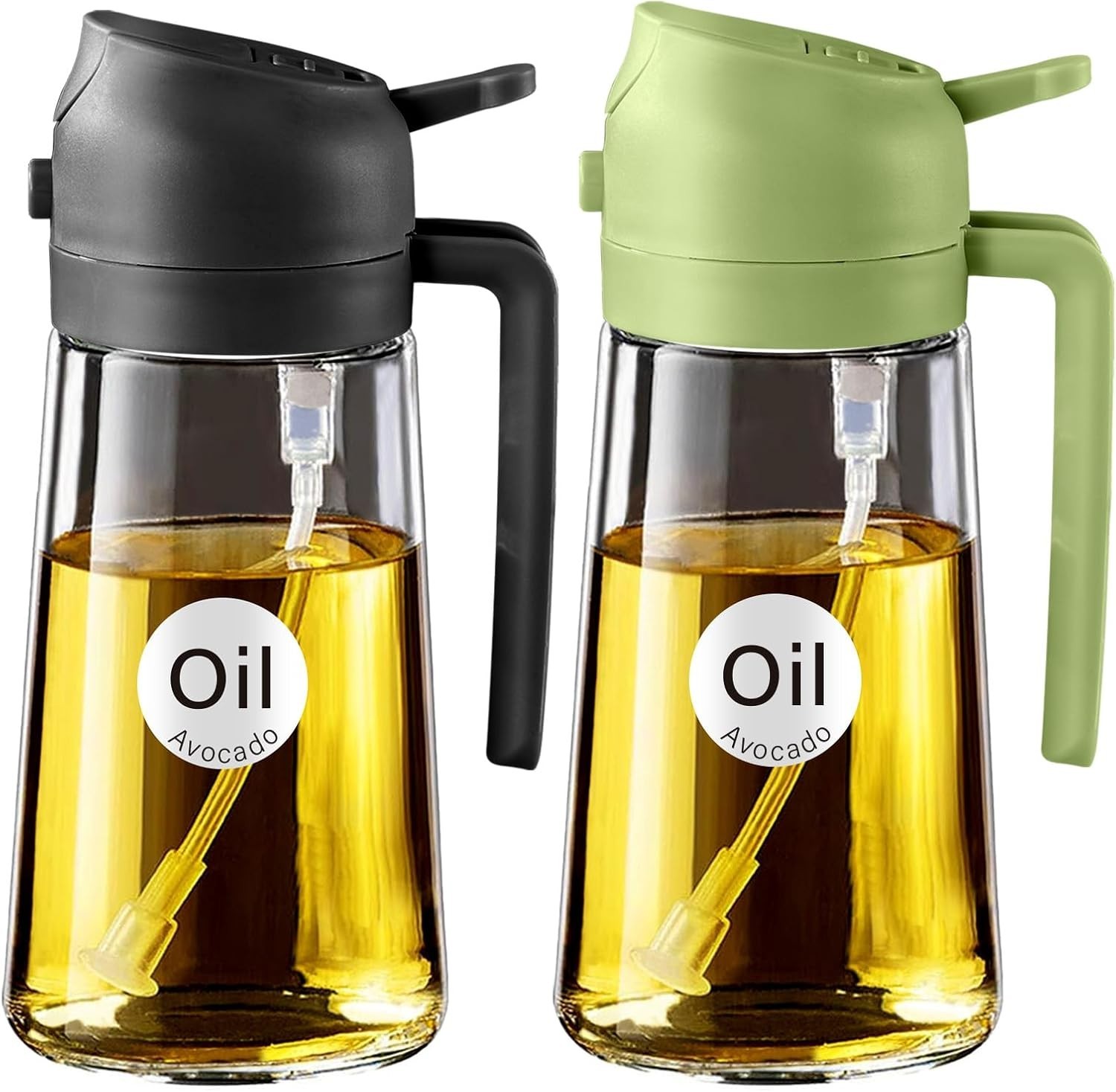 2-in-1 Oil Dispenser & Sprayer 16oz Glass Bottle Food-grade For Kitchen & BBQ