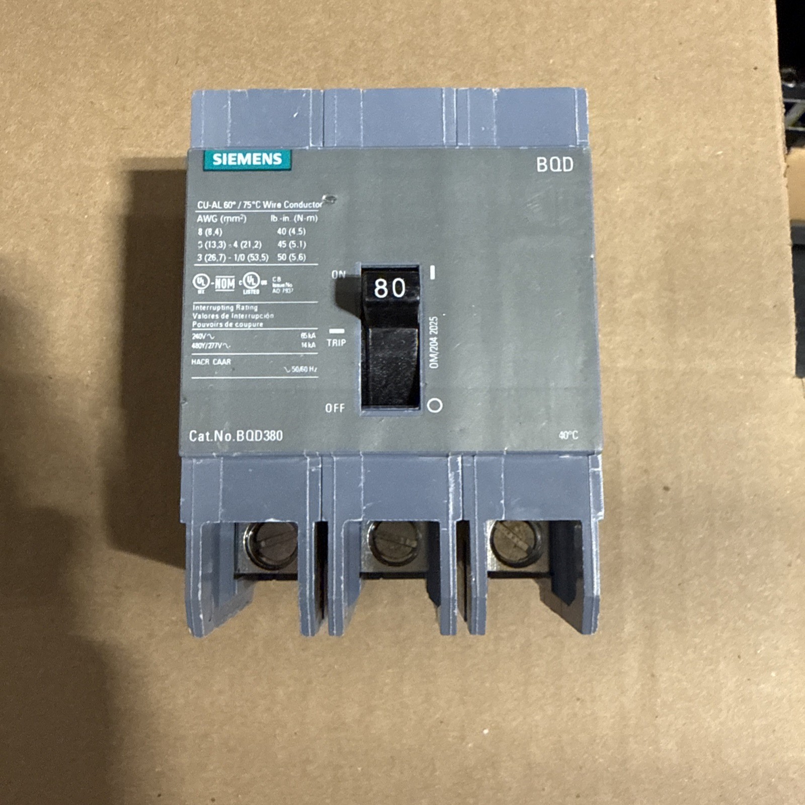 BQD380 - Siemens 80 Amp 3p 480 Volt Bolt-On Molded Circuit Breaker BQD380 - Siemens 80 Amp 3p 480 Volt Bolt-On Molded Circuit Breaker