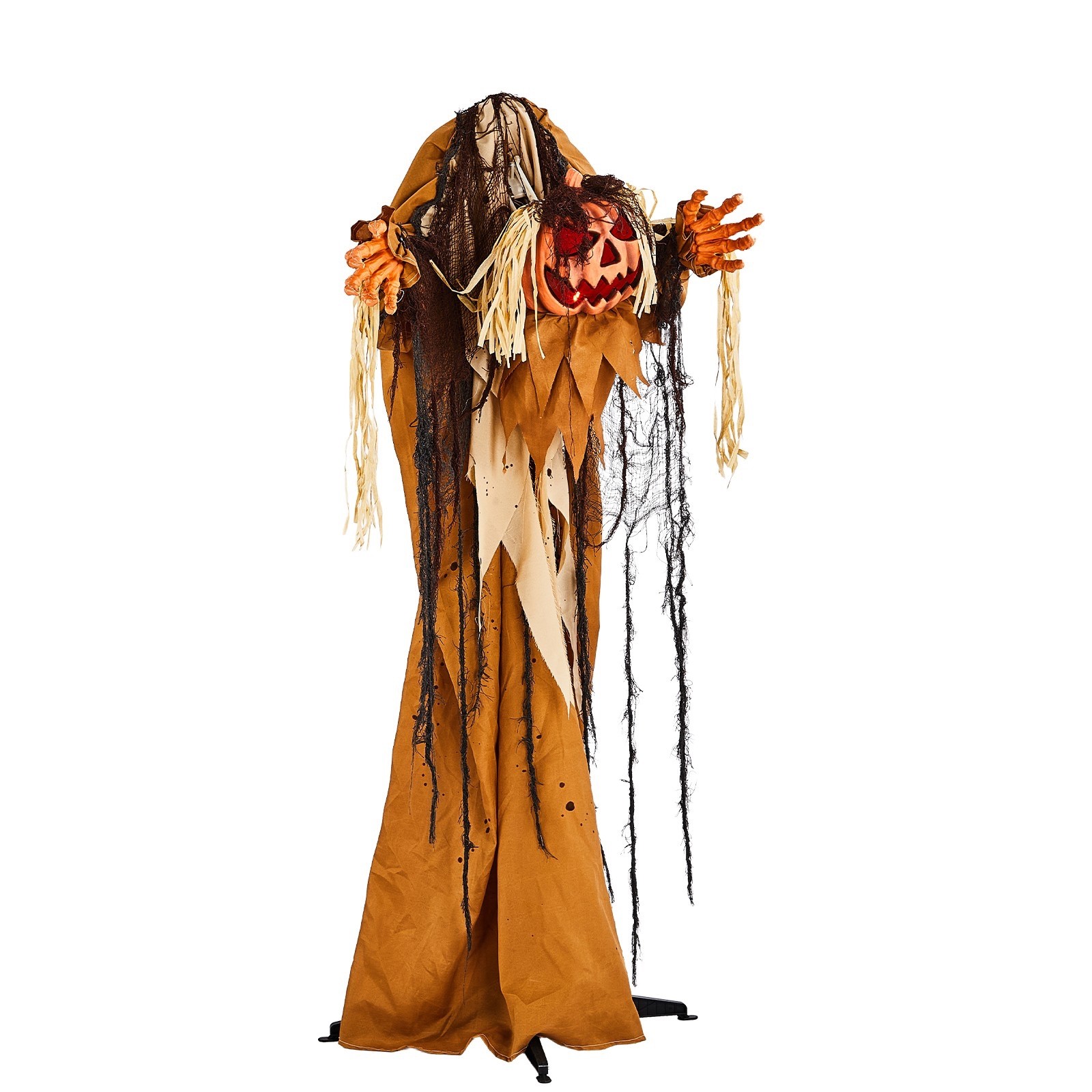 5.5ft Halloween Pumpkin Man Decoration with Red Glowing Head, Sound-Activated