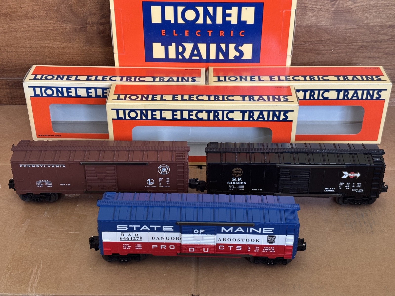 Lionel 6464 Boxcars Set Pennsylvania State of Maine Southern Pacific New 6-19272 Lionel 6464 Boxcars Set Pennsylvania State of Maine Southern Pacific New 6-19272