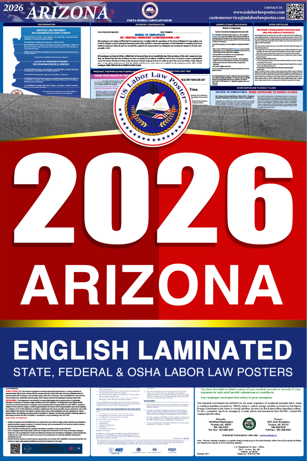 2026 Arizona AZ LABOR LAW POSTER (Federal & State) English Laminated