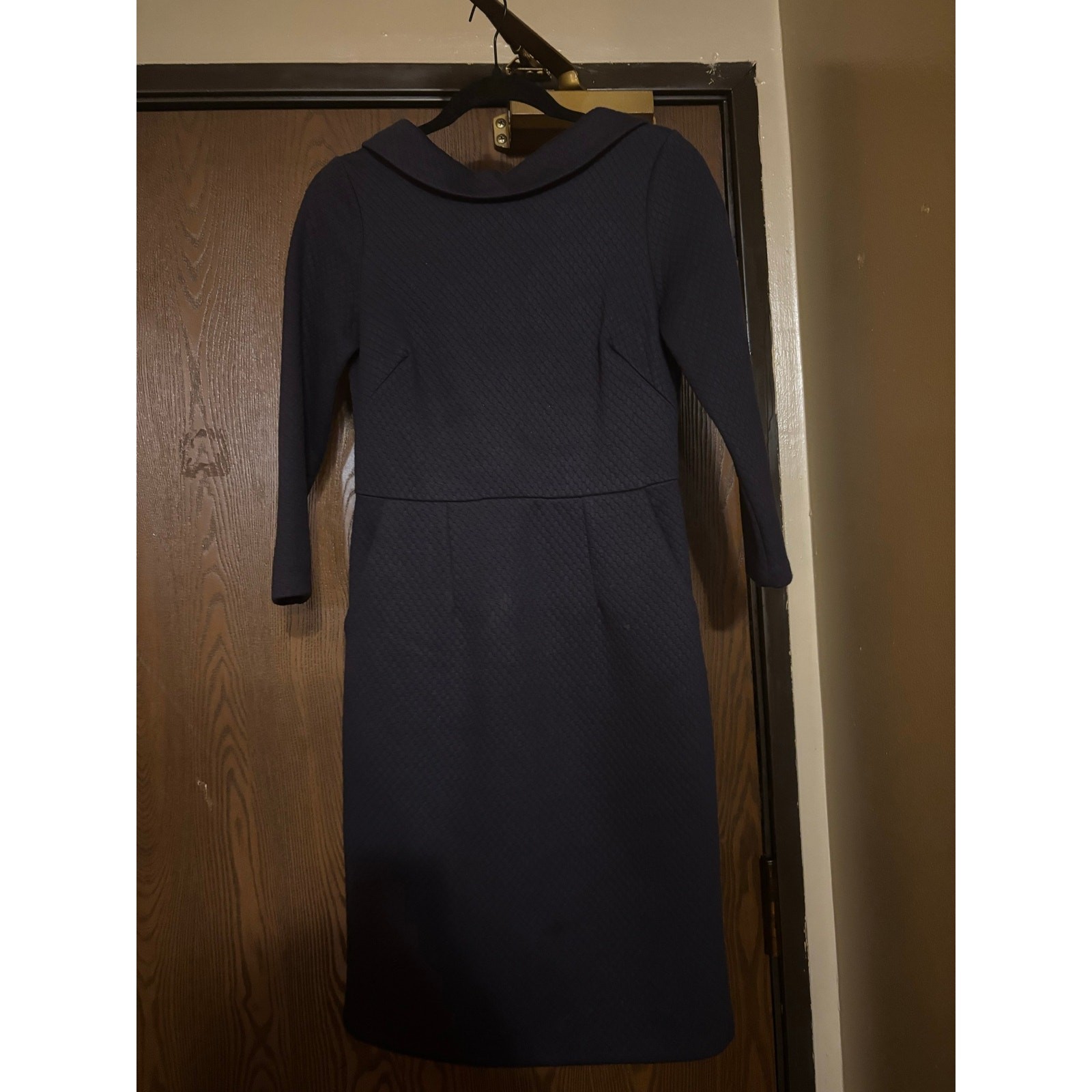 Boden Navy Blue Thick Quilted Collar Pockets Fall/Winter Midi Dress