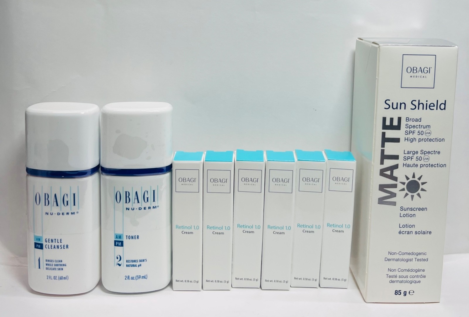 OBAGI GENTLE CLEANSER TONER RETINOL 1.0 SUN SHIELD MATTE SPF50 EU 9 pcs NEW