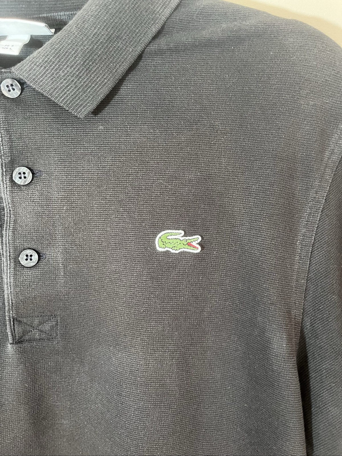Lacoste Black Sport Polo Shirt Large with Green Crocodile Logo