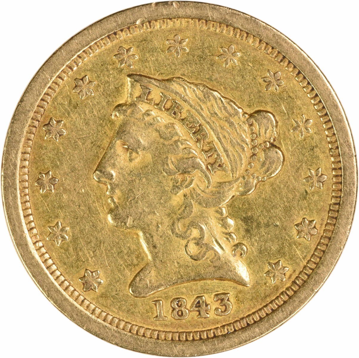 1843-O $2.50 Gold Liberty Head Small Date EF Uncertified #335