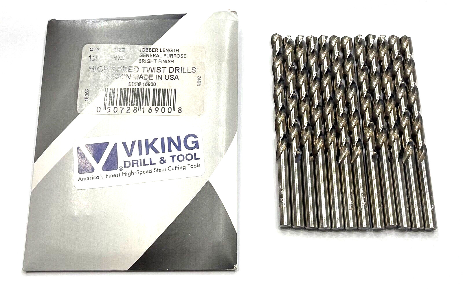 Viking 1/4 HSS Drill Bit Jobber Length General Purpose 12 Pack USA Made Viking 1/4 HSS Drill Bit Jobber Length General Purpose 12 Pack USA Made