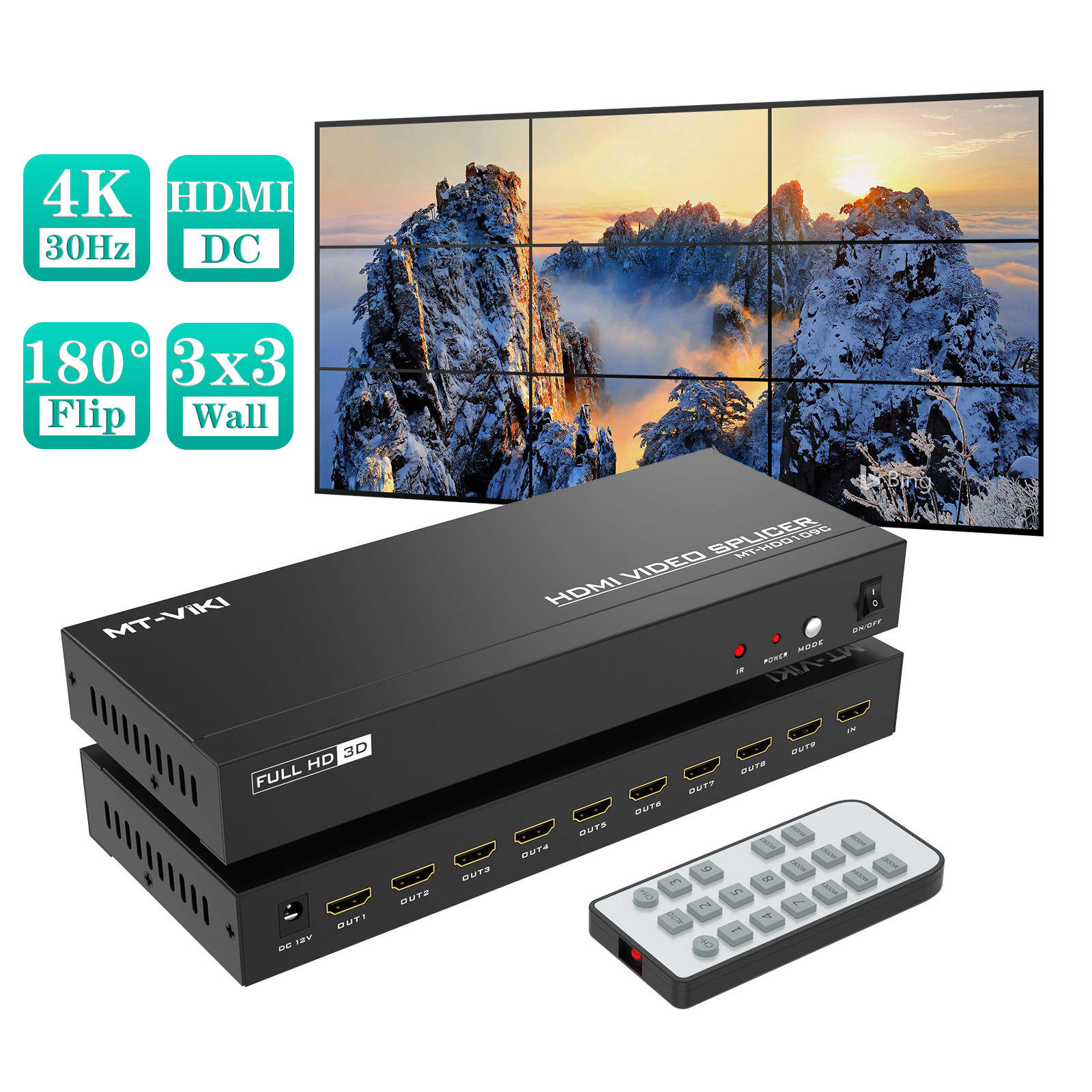 MT-VIKI 3x3 HDMI Video Splicer 4K@30Hz 1 in 9 out Wall Controller Multi Screen
