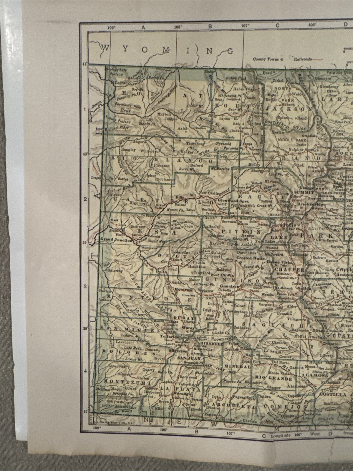 Antique 1927 Map Of Colorado 12 X 10 Inches