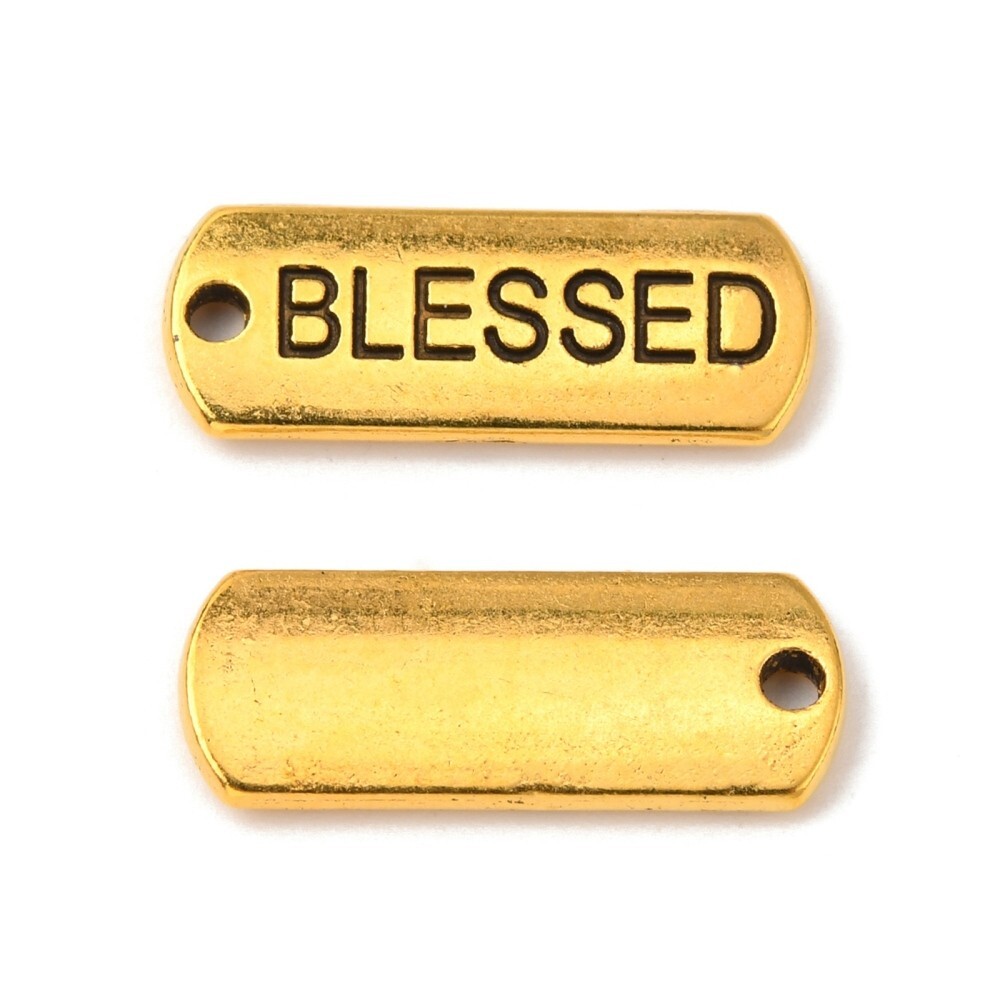 4 Word Charms BLESSED Pendants Inspirational Antiqued Gold Jewelry Tags