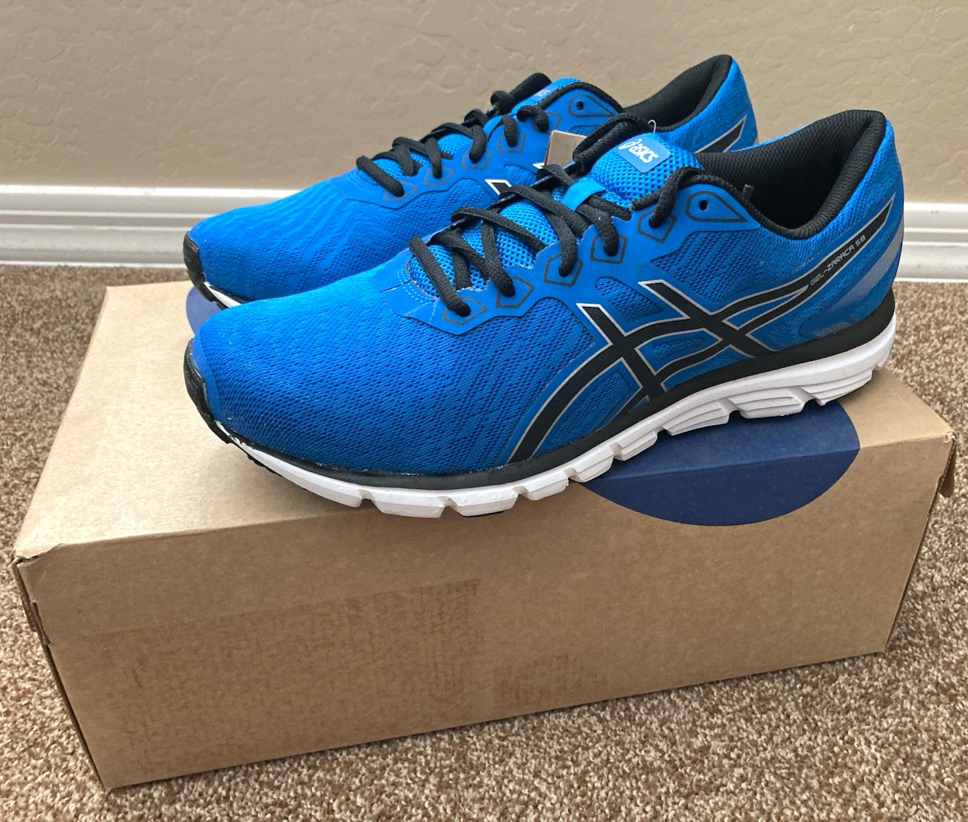 ASICS Gel-Zaraca 5 Men\'s Low Top Lace Up Mesh Running Sneakers Blue/Black ASICS Gel-Zaraca 5 Men\'s Low Top Lace Up Mesh Running Sneakers Blue/Black