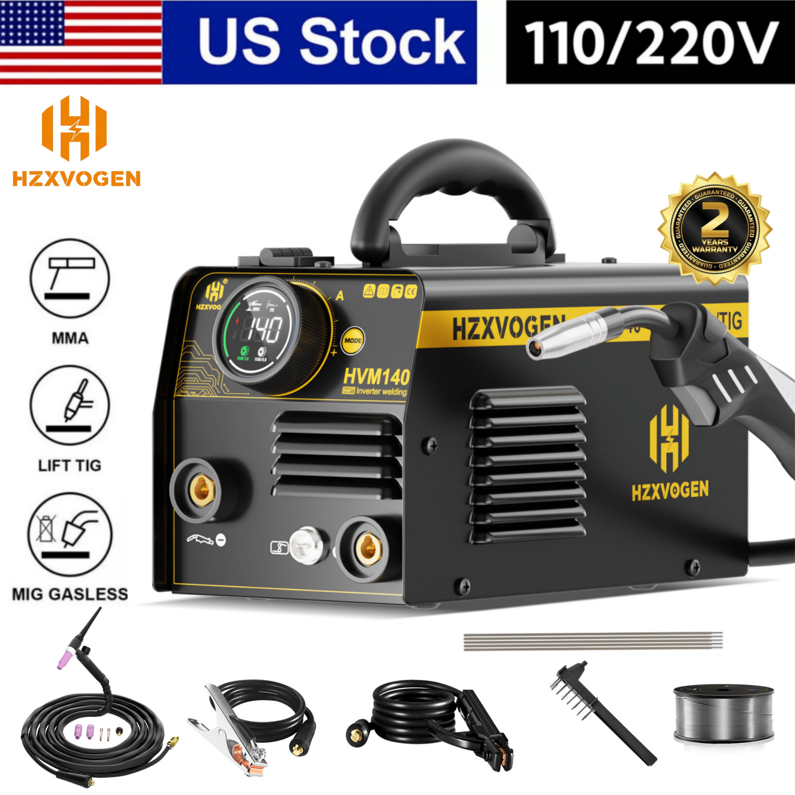 110V/220V Mini Flux Core MIG/STICK/Lift TIG IGBT Welder Digital Knob &TIG Torch