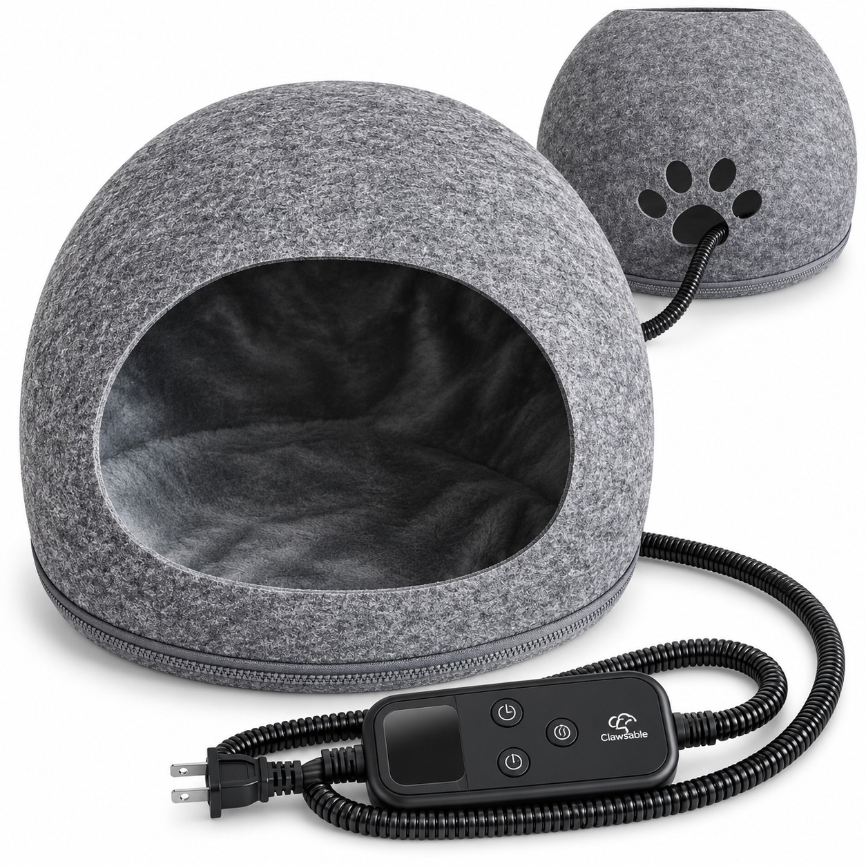 Heated Cat Bed Cave Indoor Warm Pet House w/ 6 Heat Levels 4 Timer Settings for 