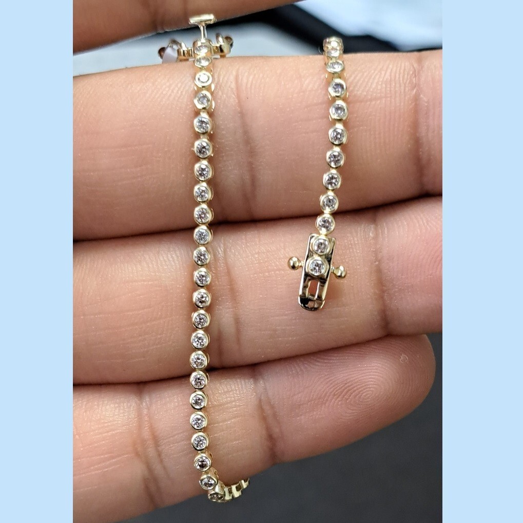 Bezel Round Natural Diamond Tennis Bracelet For Wedding Sale  14k Yellow Gold