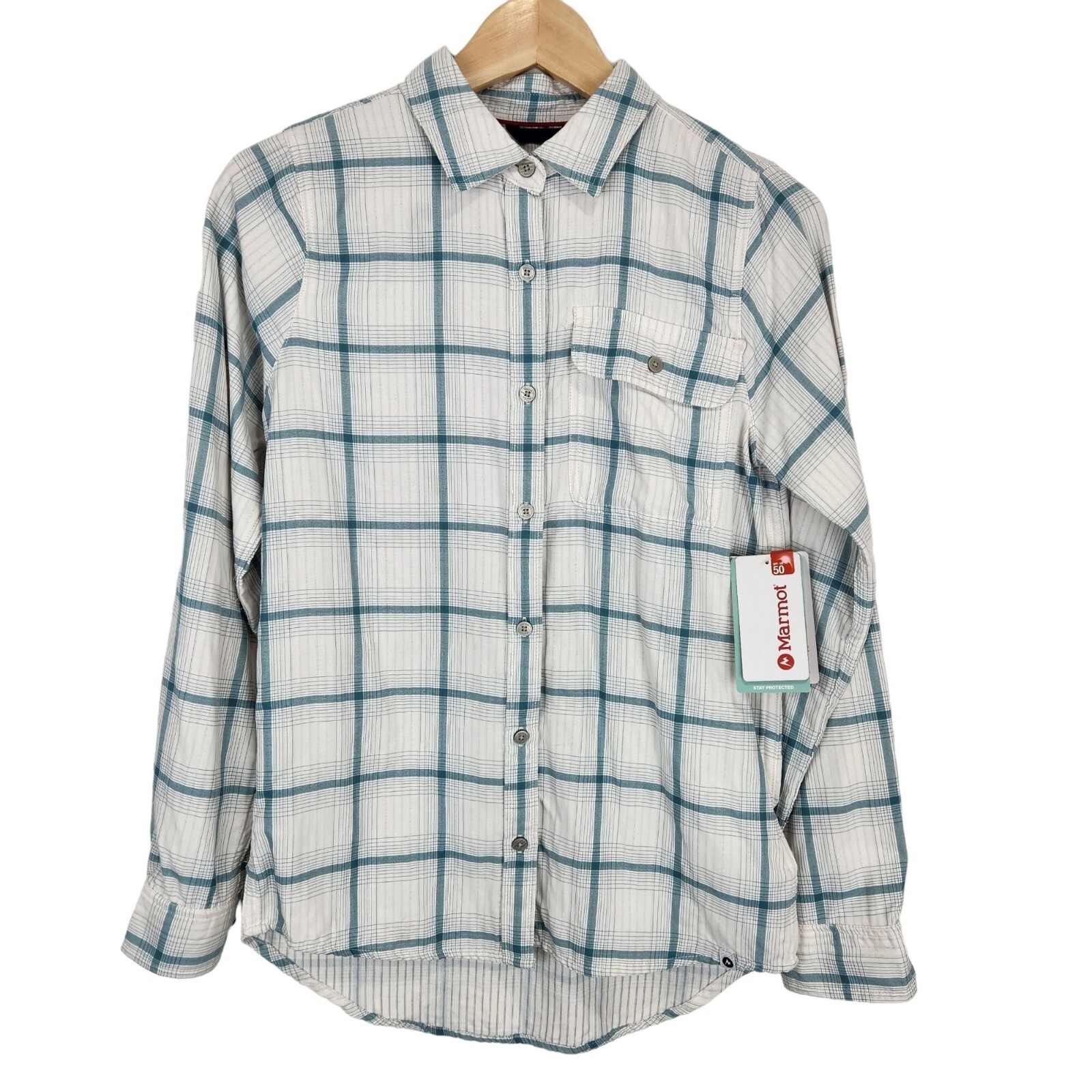 Marmot NEW Womens Pescano Long Sleeve Button Down Shirt XS Green White Plaid