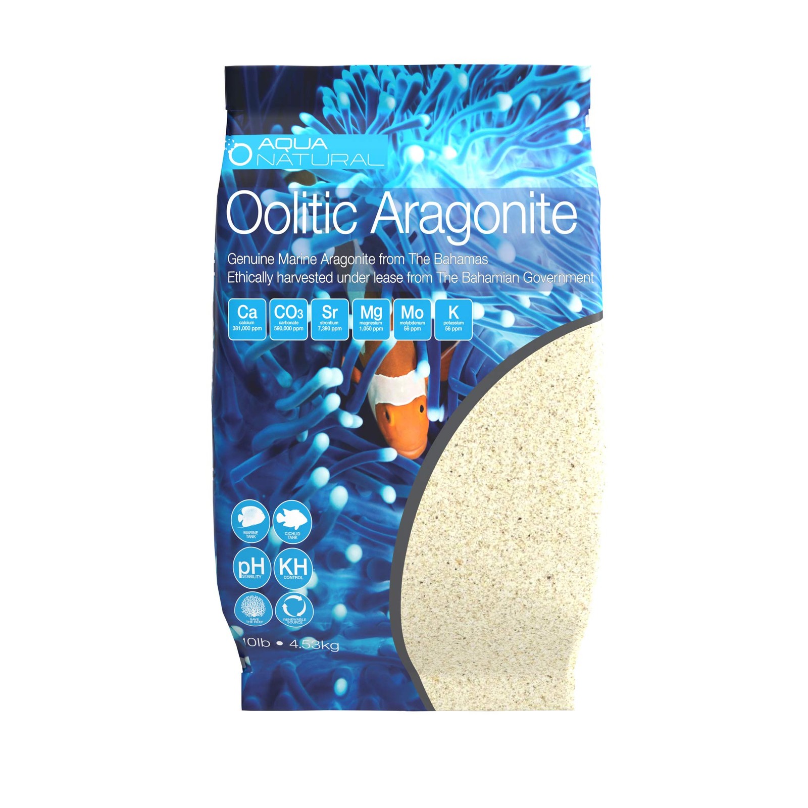Aqua Natural Oolitic Aragonite 10lb Aquarium Sand for Reef, Saltwater and Mar...