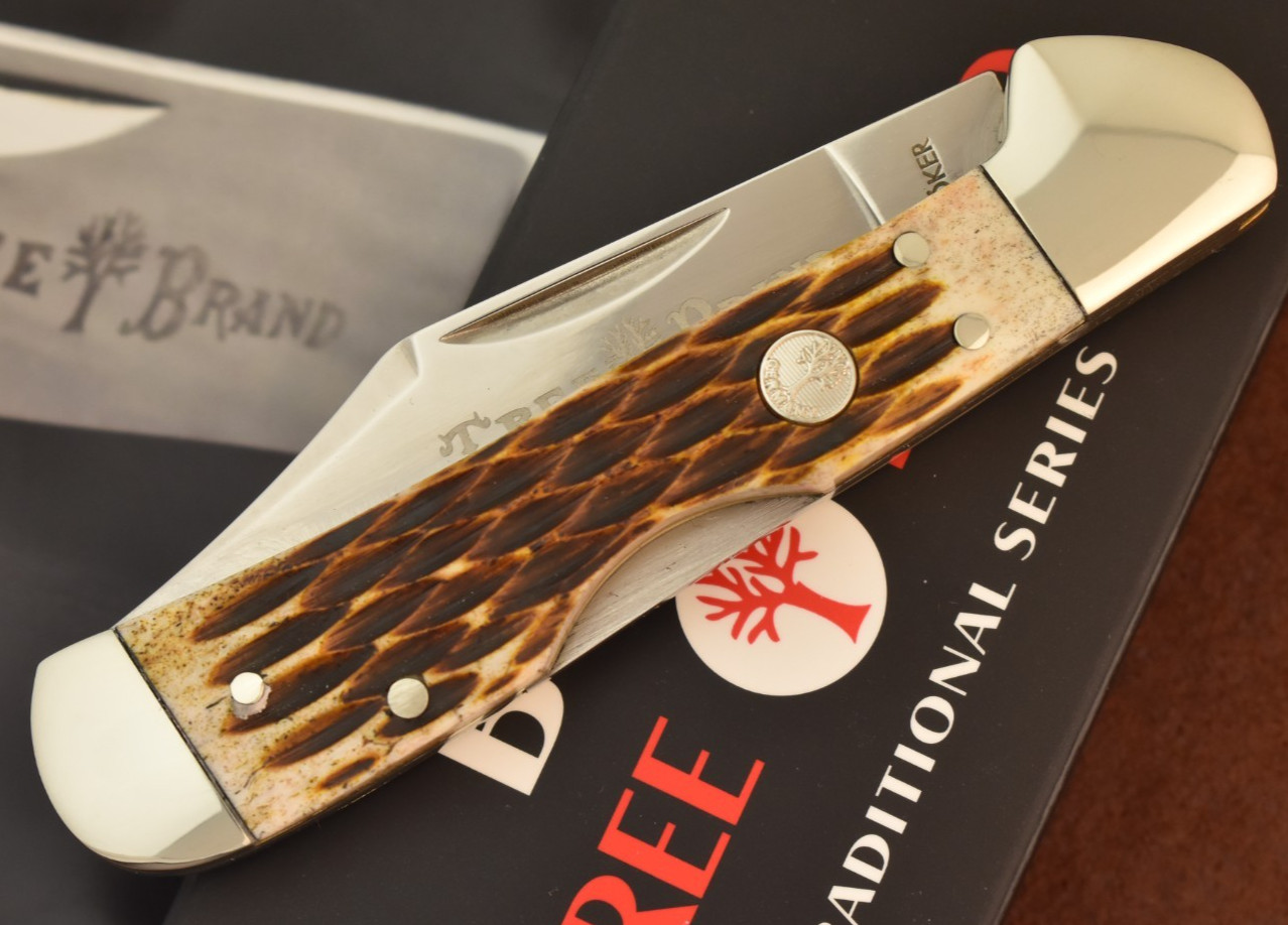 BOKER TREE BRAND JIGGED BROWN BONE MADE IN GERMANY BROWN BONE COPPERLOCK KNIFE