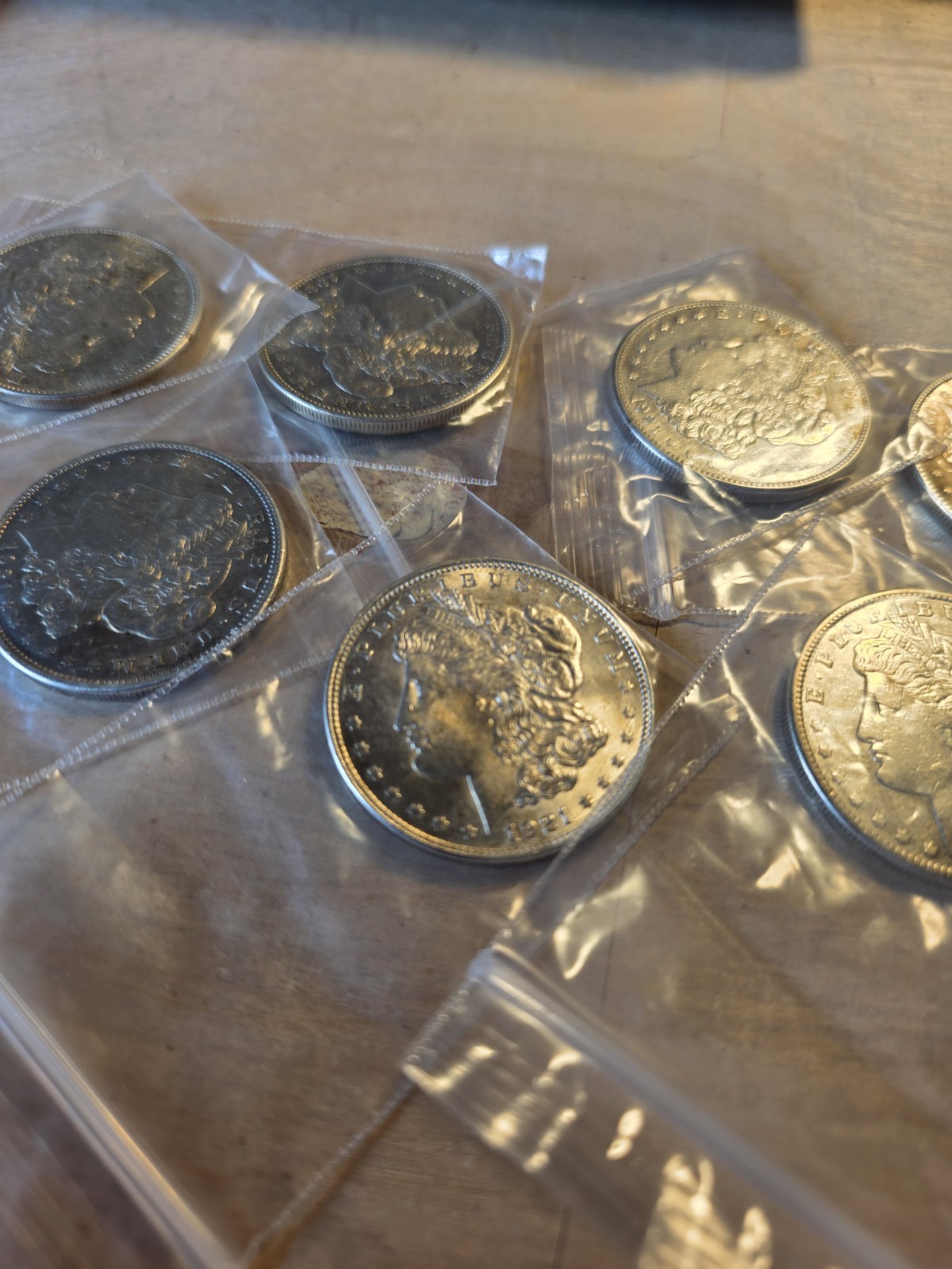 1921 Morgan Silver Dollar Coins. No mint marks.