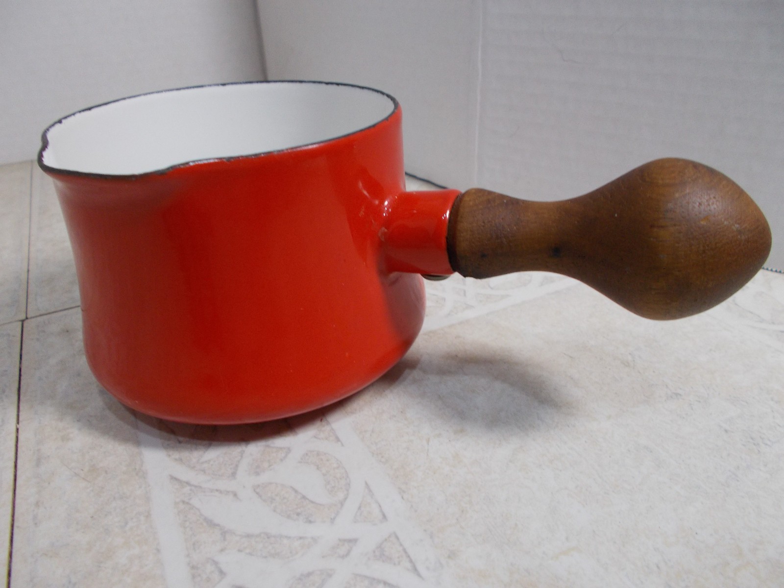 Vtg Dansk Small Kobenstyle 1 Pint Red Enamel Sauce Pan/Butter Warmer Teak Handl