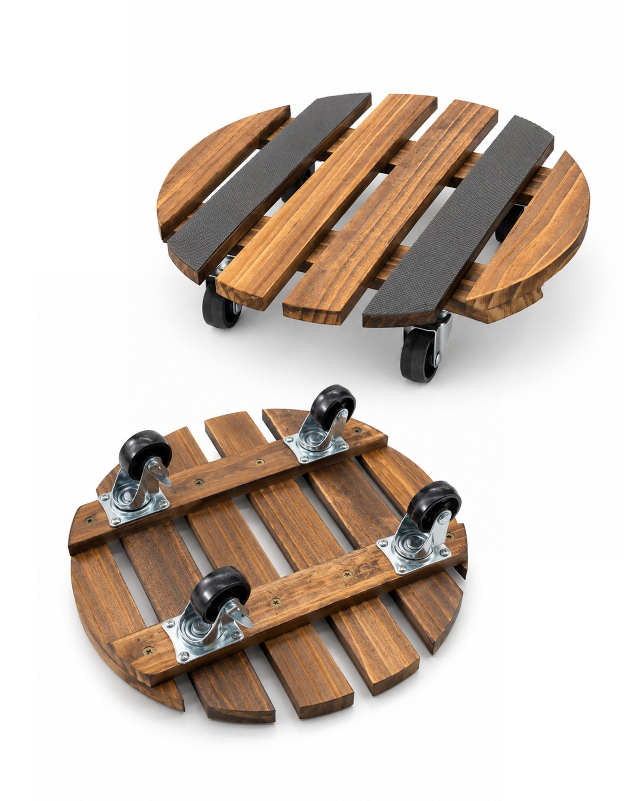Bamworld Plant Caddy with Wheels 12in Non-Slip Wood Plant Dolly Lockable 2 Pack