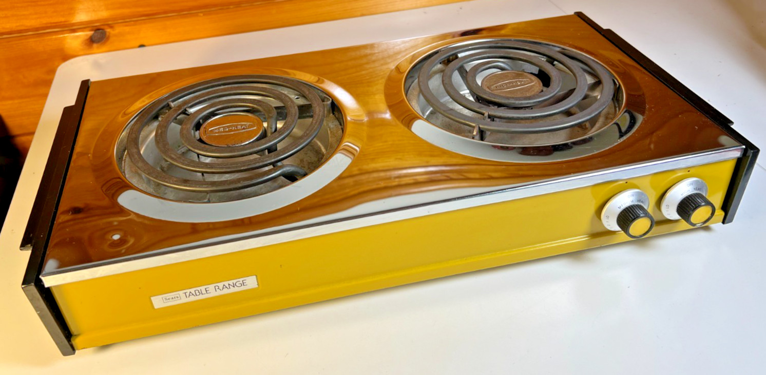 Vintage Retro Compact 1970s Sears Yellow 2-Burner Electric Table Range Hot Plate