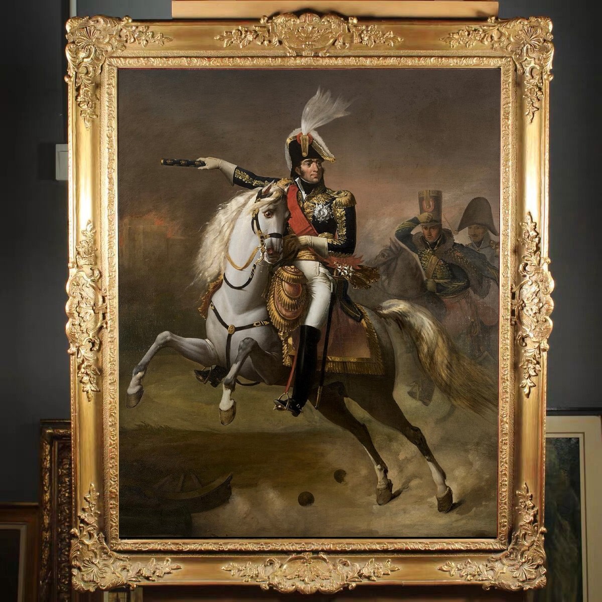 Hand Painted Oil Painting Napoleon on White Horse Portrait Classical Canvas Art
