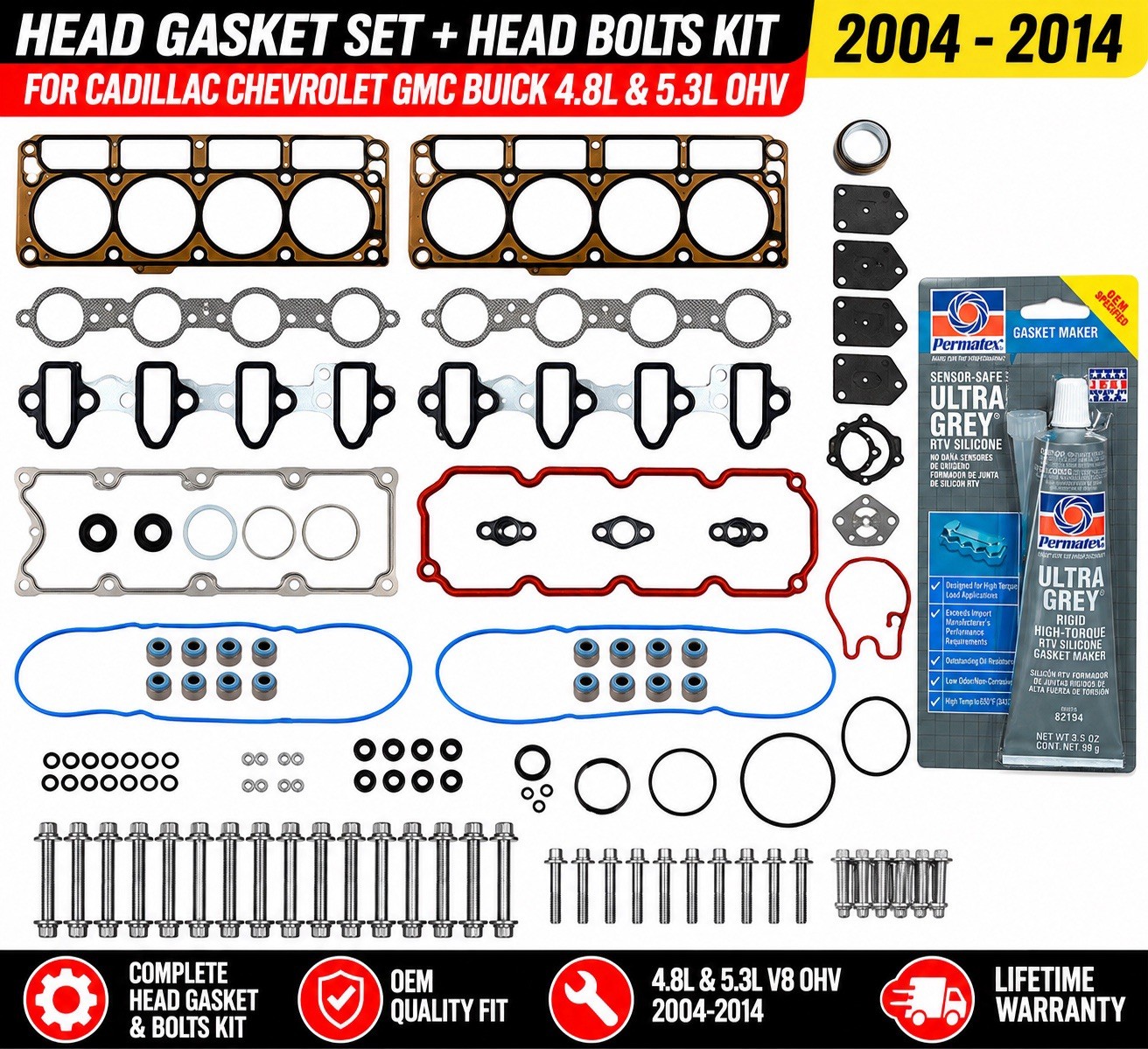 Head Gasket Bolts Set For 2004-2014 Cadillac Chevrolet GMC Buick 4.8L & 5.3L OHV