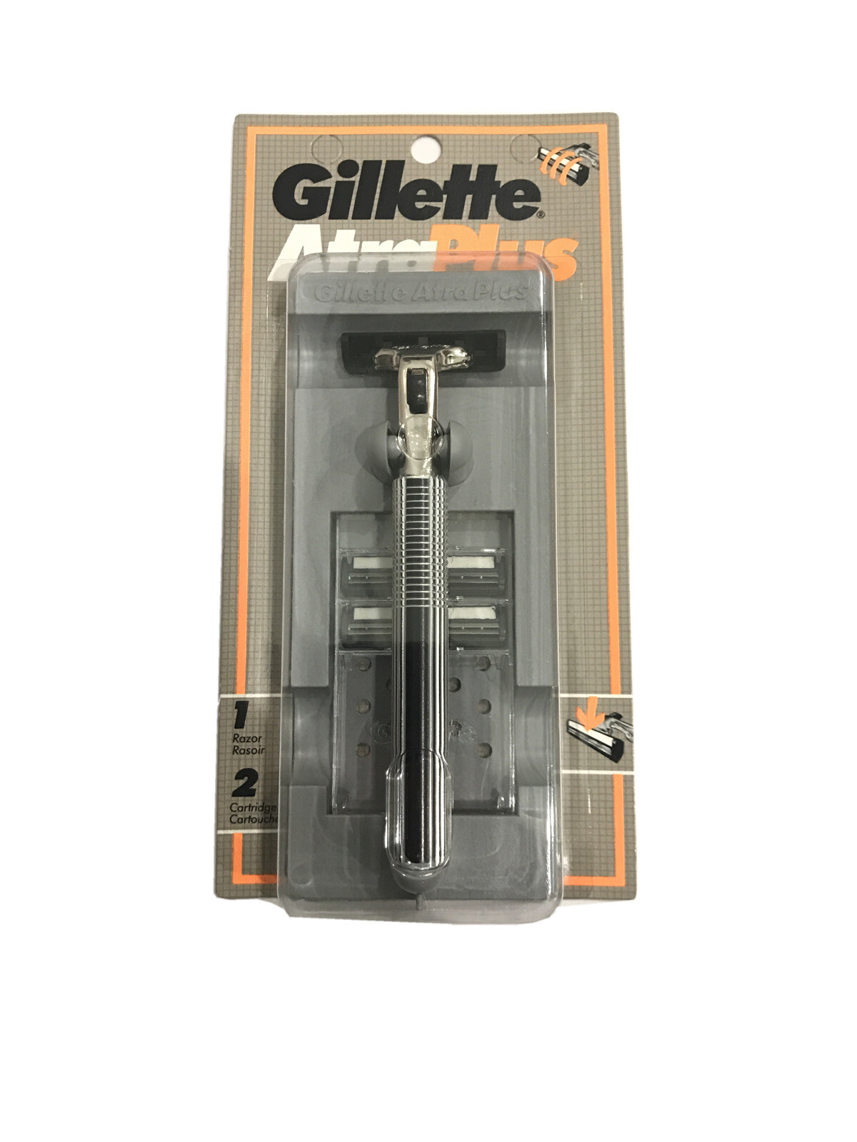 Vintage 1990 Brand New Gillette Atra Plus Metal Razor w/ 2 Cartridges Made in US