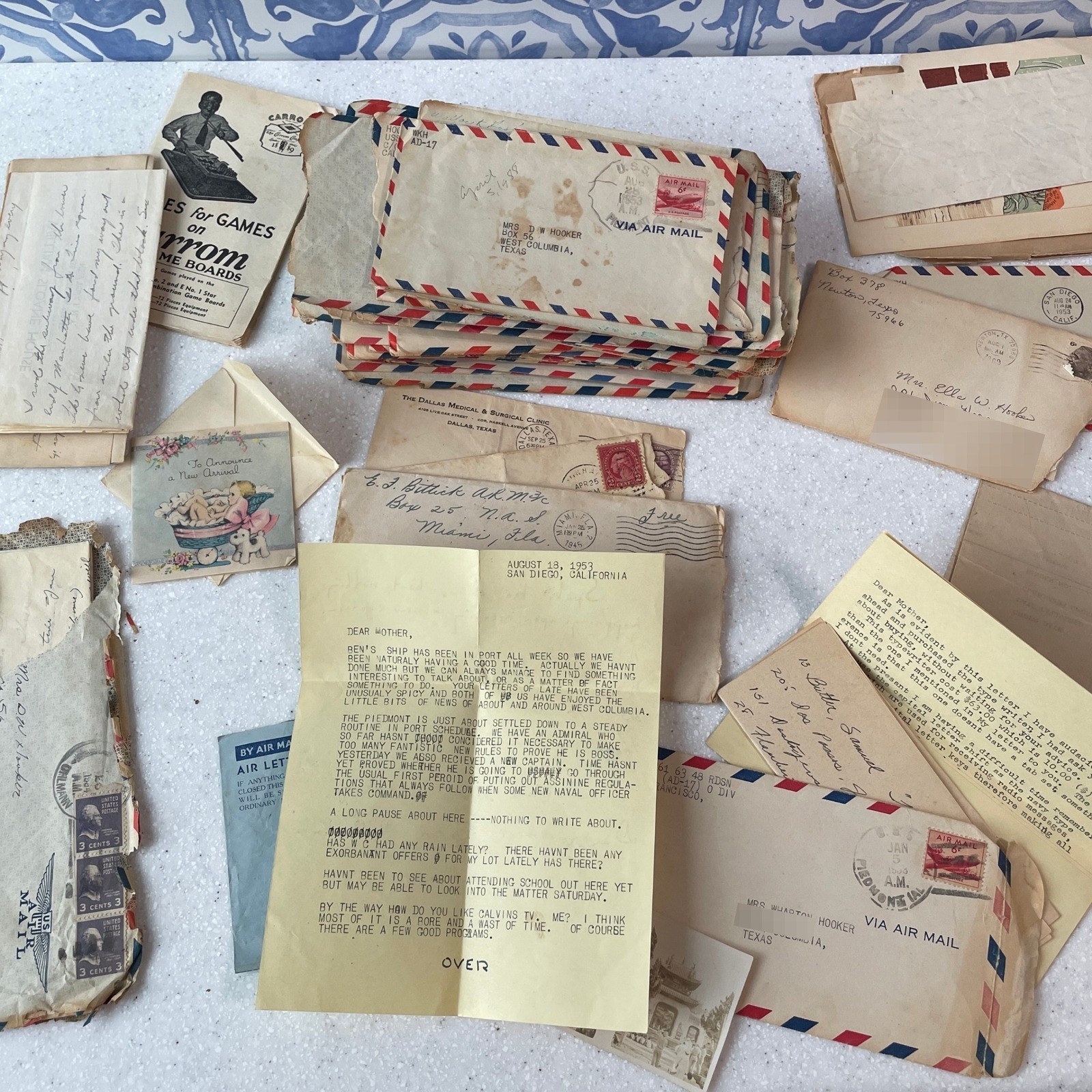 Vintage 1950s Navy Airmail Letters Ephemera Lot USS Piedmont Hawaii Hong Kong
