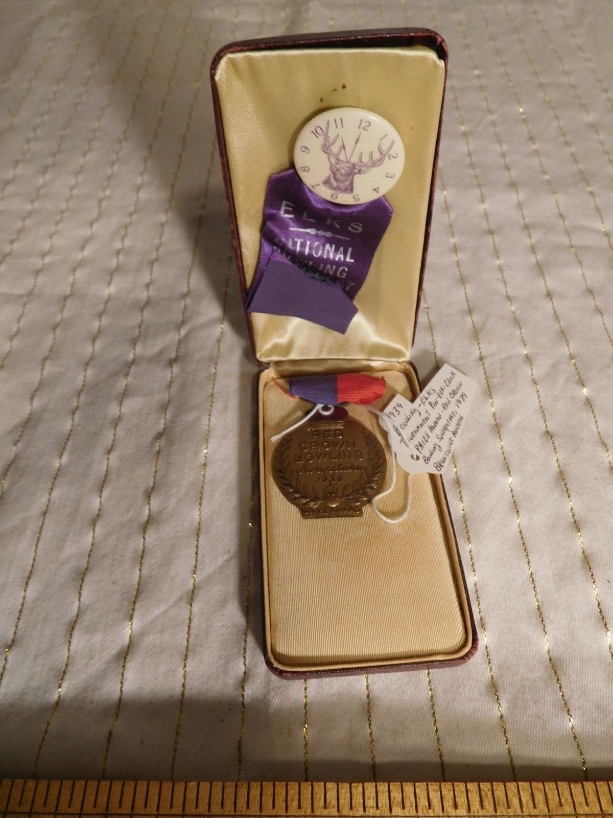Fantastic Vintage 1939 Red Crown Toledo Ohio Bowling Medal & Elks Medal