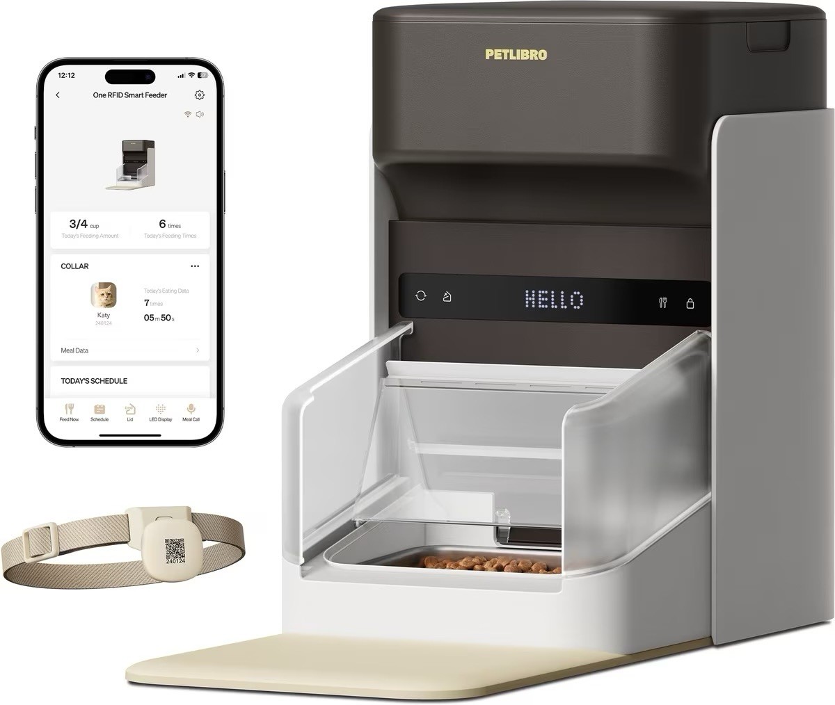 Petlibro One RFID Automatic WiFi App Controlled Cat Feeder with Collar Tag, 3-L, Petlibro One RFID Automatic WiFi App Controlled Cat Feeder with Collar Tag, 3-L,