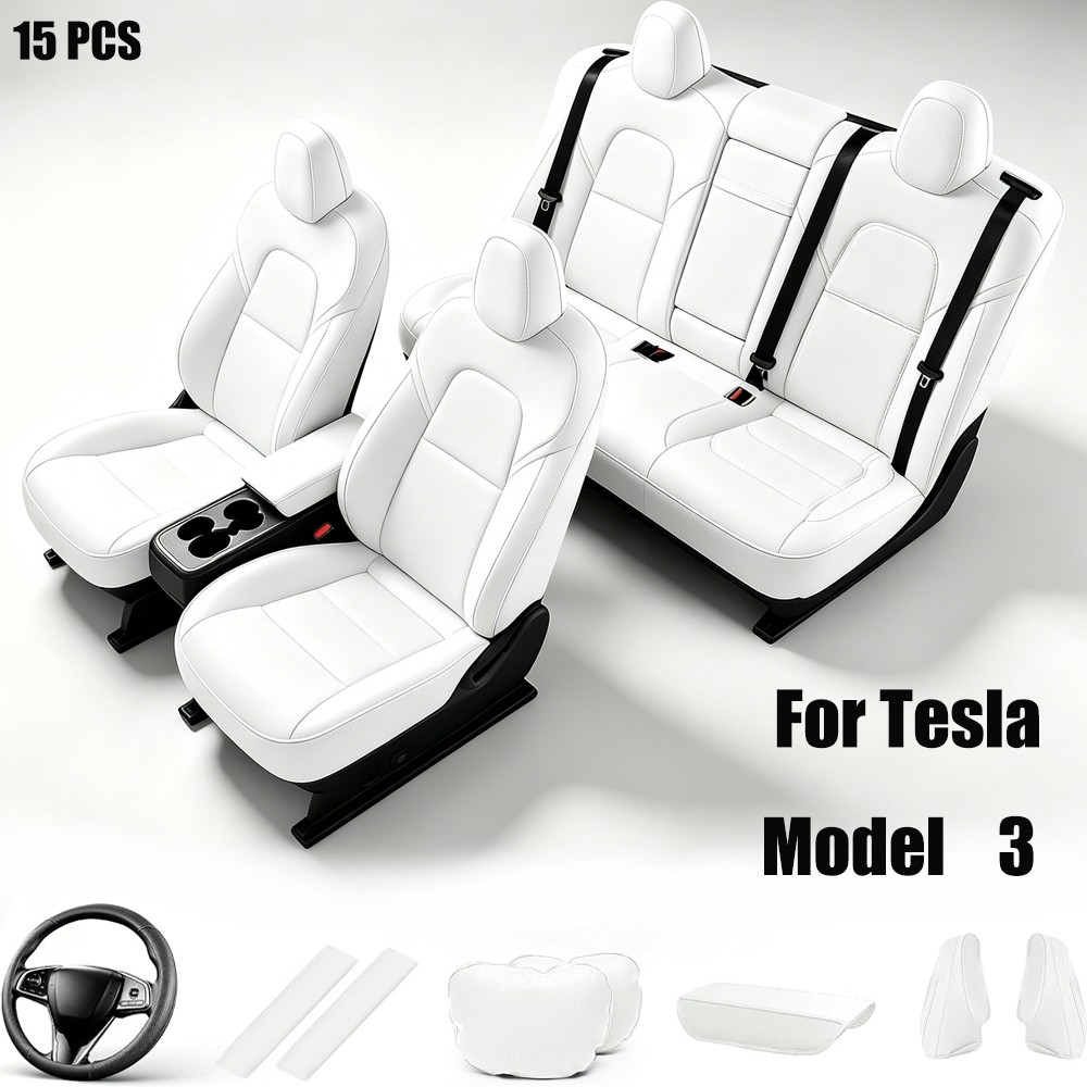 15 PCS Set Car Protector Interior Seat Covers For Tesla Model 3 2017-2023 White
