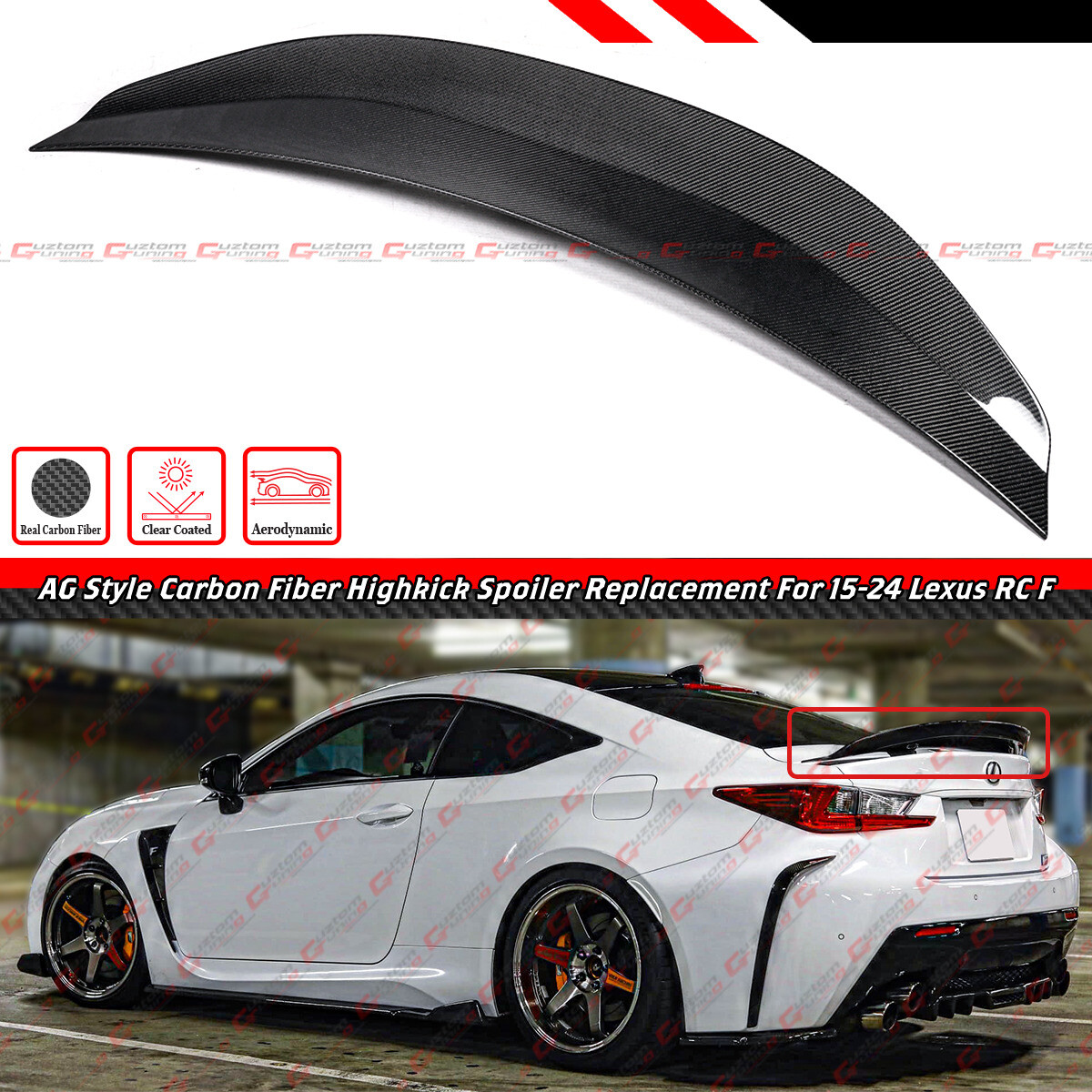 FOR 2015-25 LEXUS RC F RCF AG STYLE CARBON FIBER HIGHKICK TRUNK DECK LID SPOILER