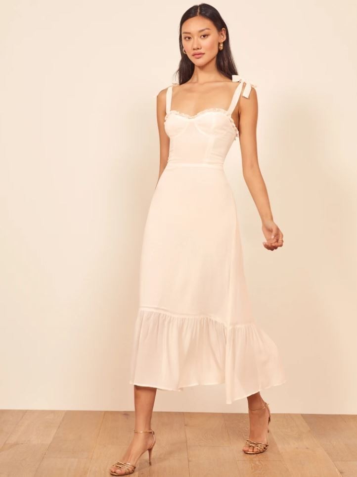 Reformation Nikita Tie Shoulder Midi Dress in Ivory Size 12 Reformation Nikita Tie Shoulder Midi Dress in Ivory Size 12
