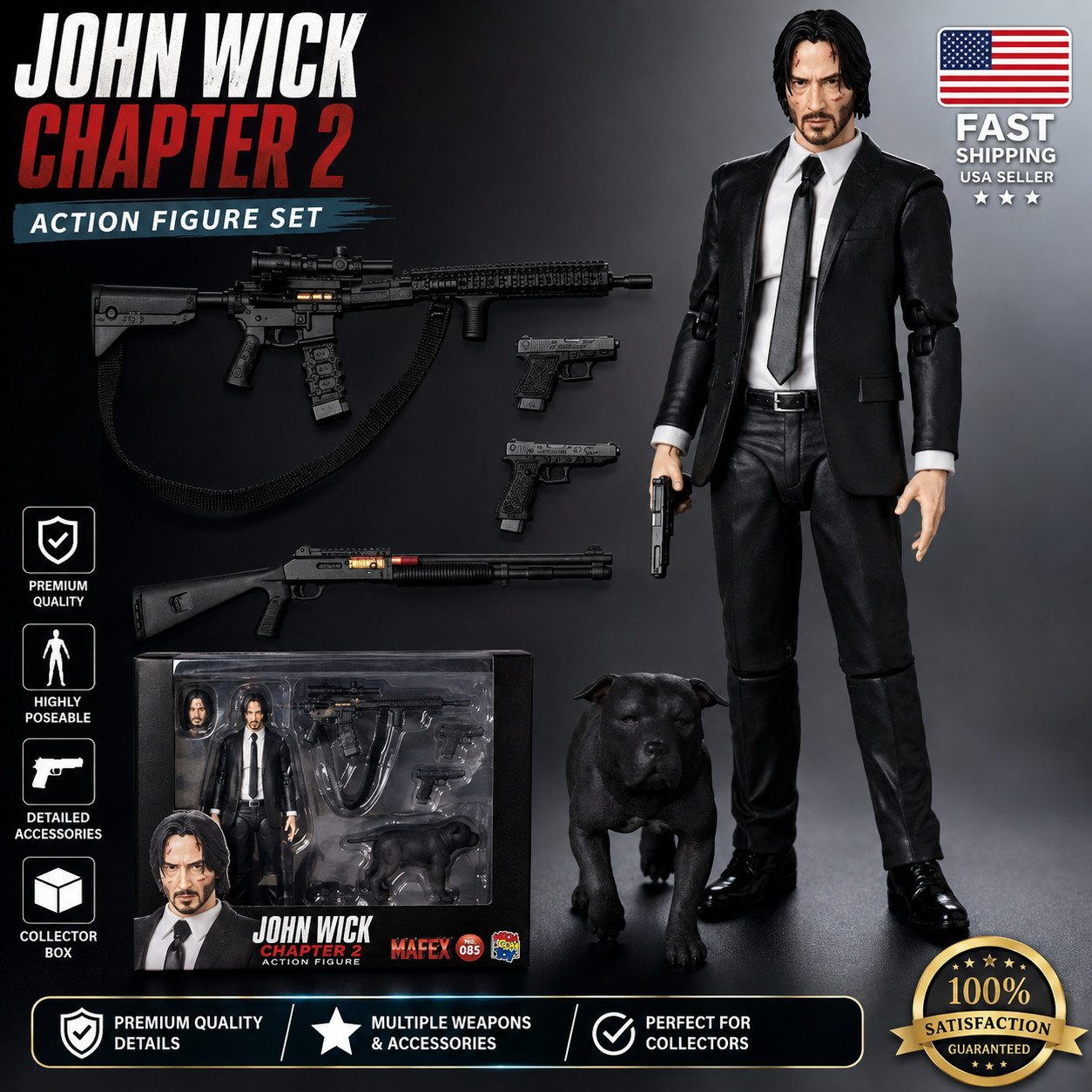 John Wick Chapter 2 Action Figure with Dog PVC Collectible Toy Gift
